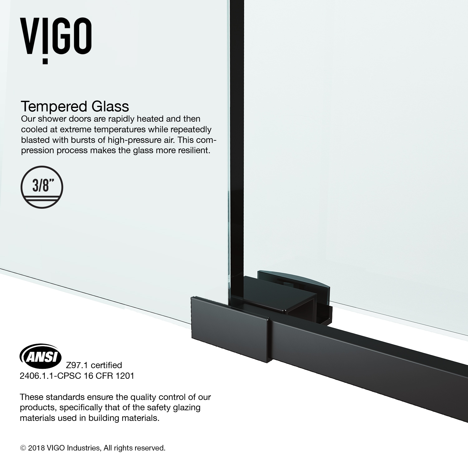 VIGO Elan Matte Black 68-in to 72-in W x 74-in H Frameless Sliding ...