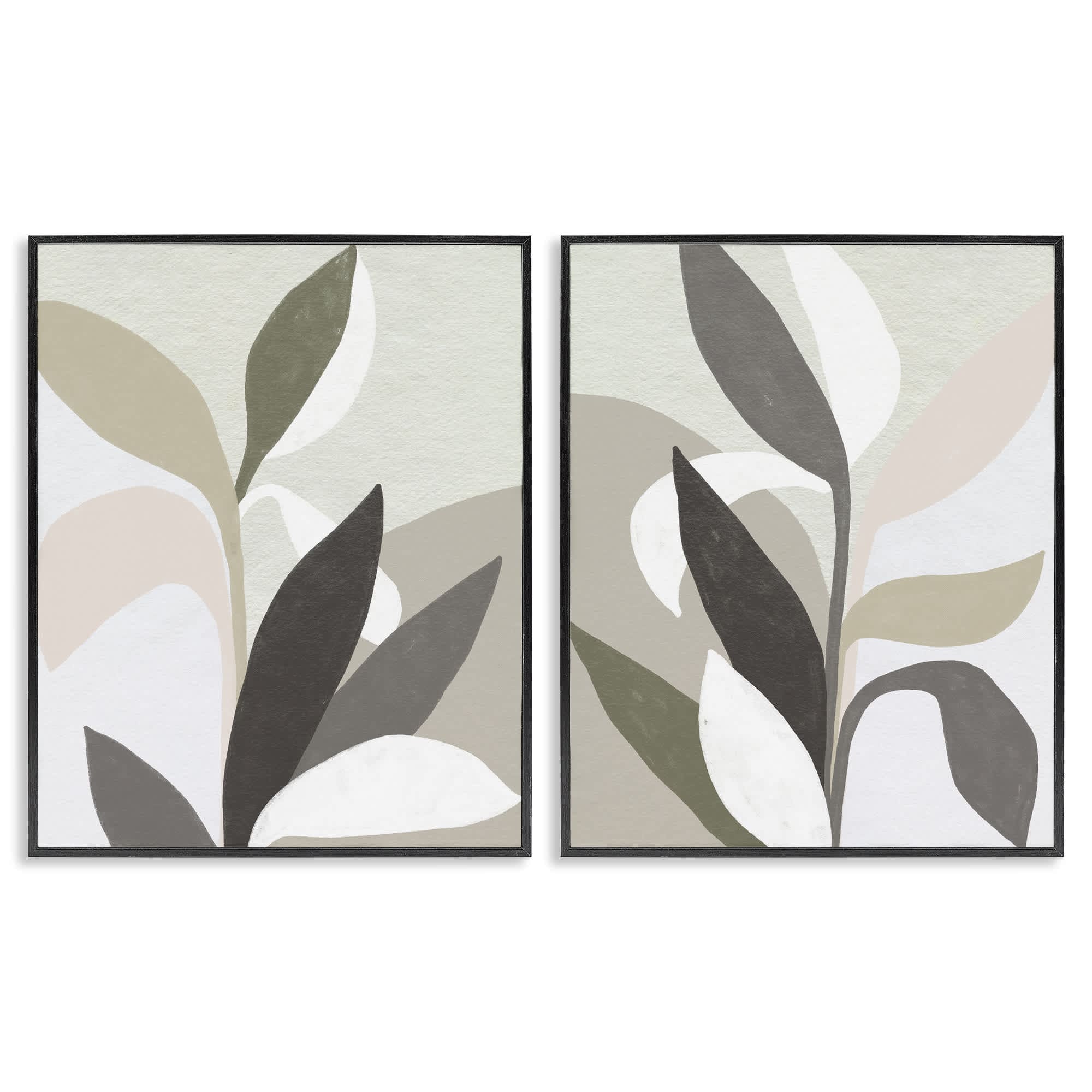 Stupell Industries B2-760-FR-2PC-11X14 Neutral Leaf Shapes 2pc Framed Giclee Set design by June Erica Vess