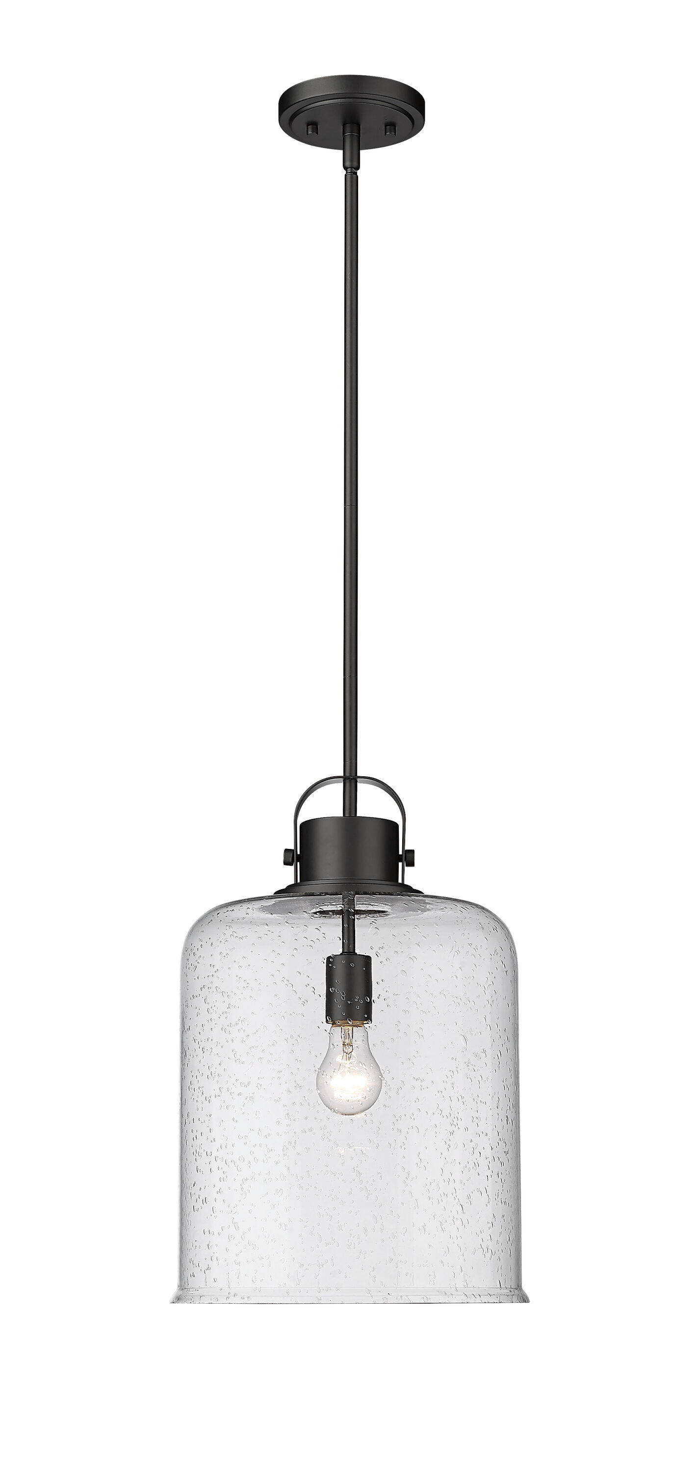 Kinsley 12" Transitional Matte Black Globe Pendant with Clear Seeded Glass