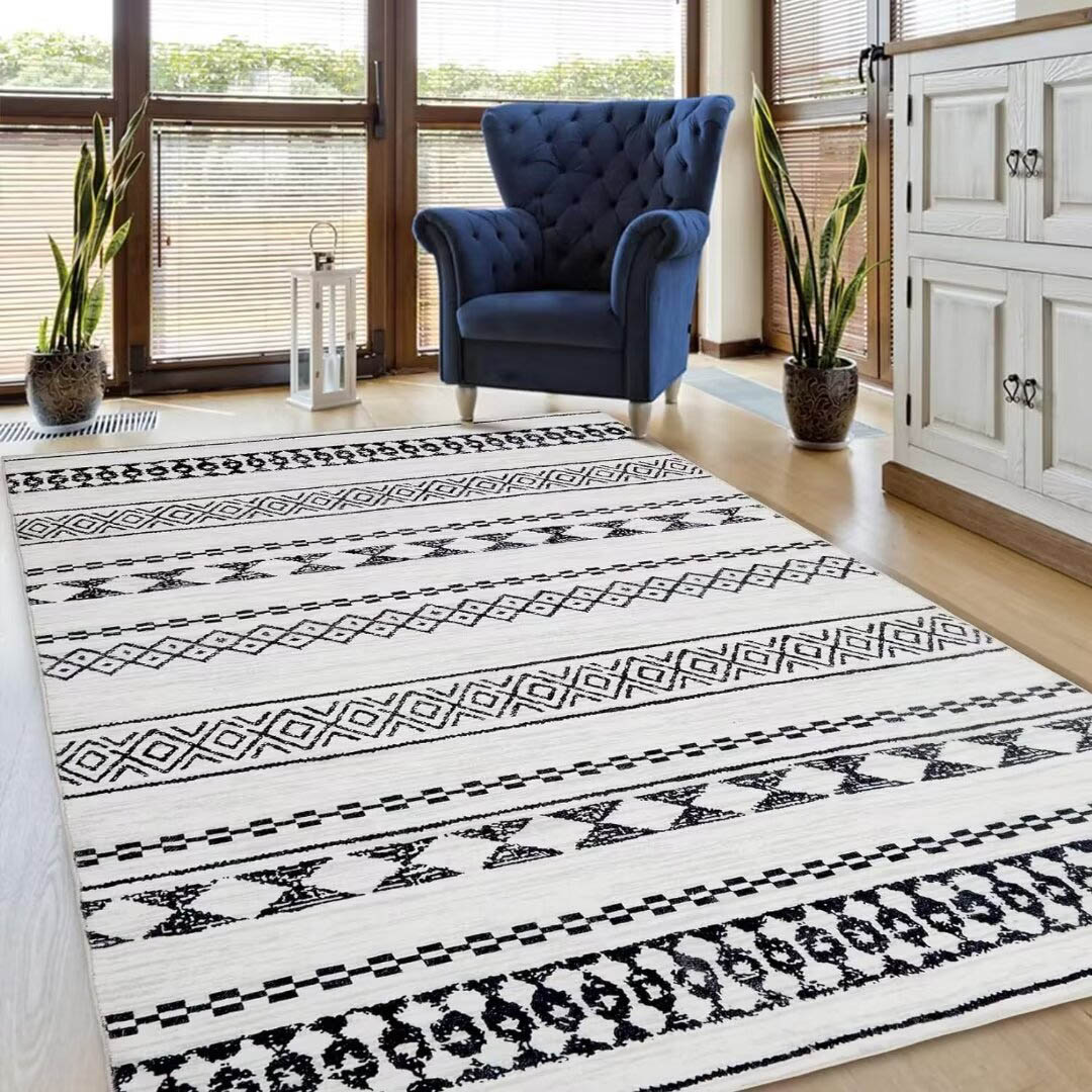 Garvee YXY-LO-PHO-0YV99YYD 4 x 6 (ft) Loomed Black/White Rectangular Indoor Geometric Moroccan Machine washable Area rug