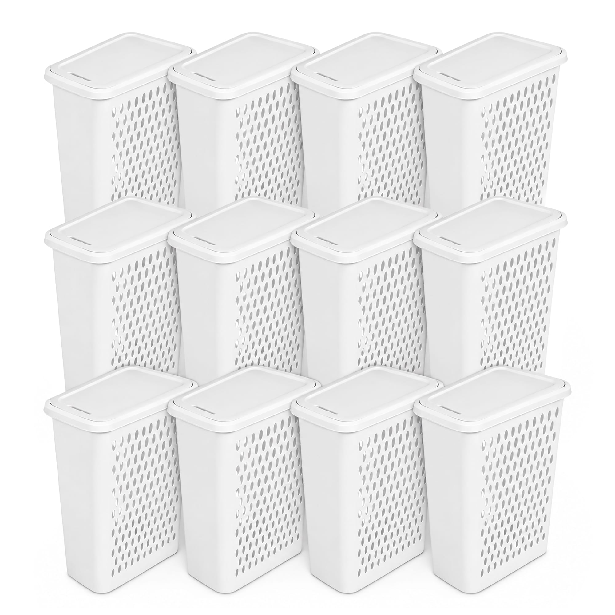 Sterilite  Slim Laundry Hamper 1.75 Bushel Clothes Basket w/ Lid White 12 Pack