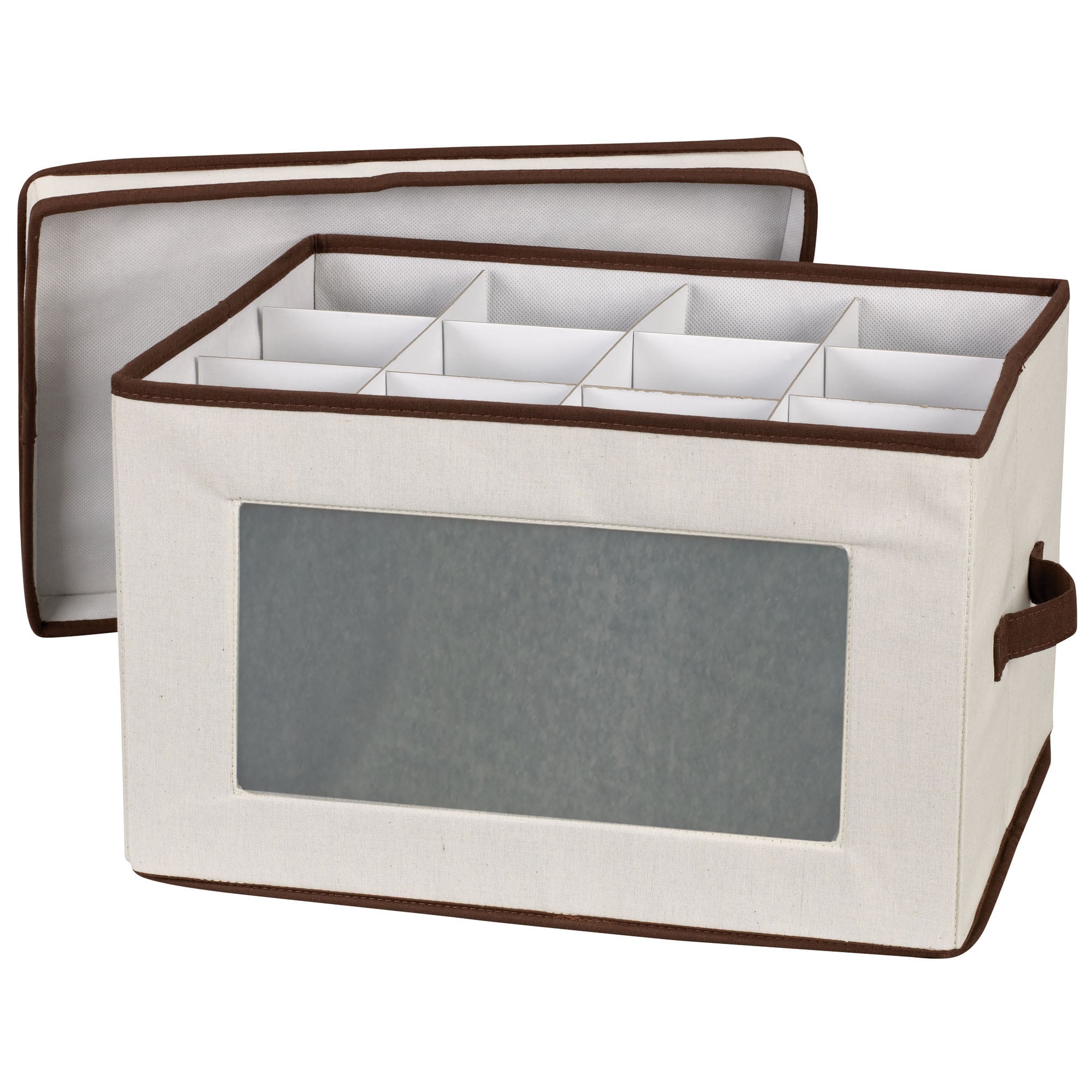 Household Essentials 111 Storage Box with Lid and Handle - Natural Beige  Canvas - Medium,Natural Trim