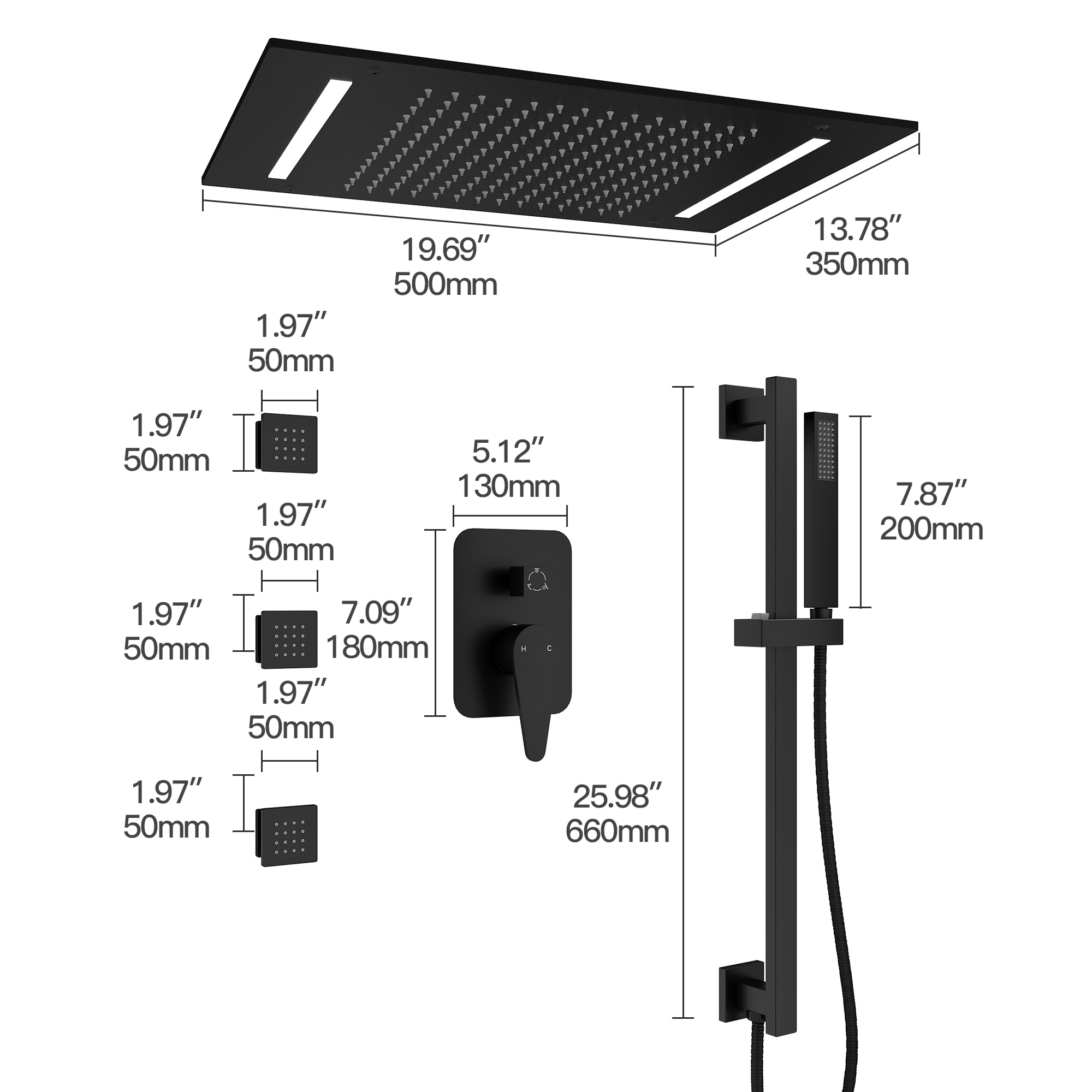 CASAINC CA-A4372-MB Showerhead-Bar-Panels - View #9