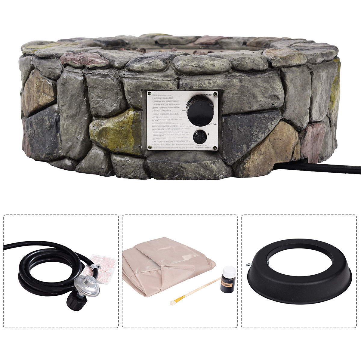 Barton Propane Fire Pit Outdoor, Propane Gas Fire Bowl with Lava Rocks  Cover, Auto-Ignition Outdoor Fireplace, 40,000 BTU, Dark Grey (27.5 inch)