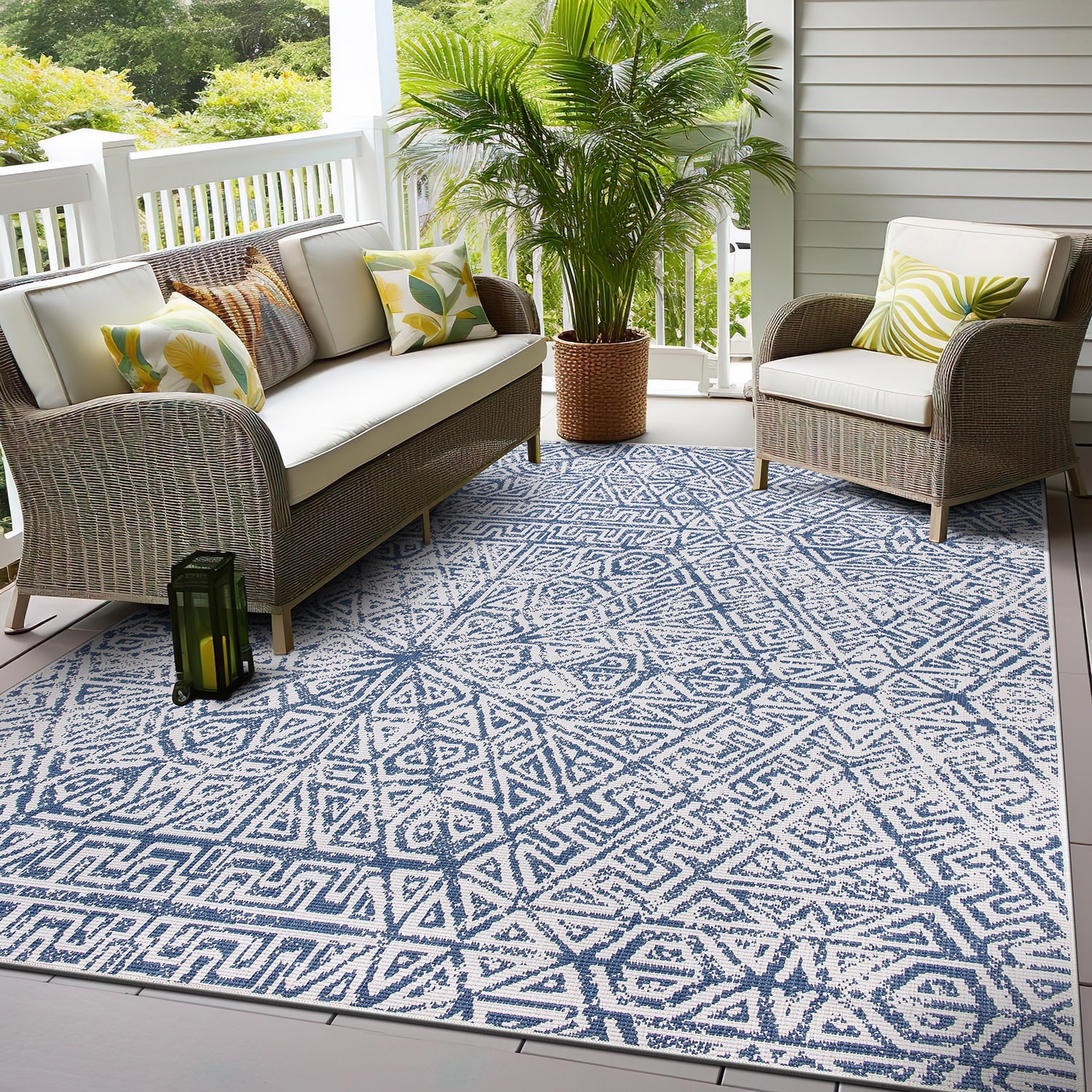World Rug Gallery 4028BLUE8X10 8 x 10 (ft) Loomed Synthetic Blue Rectangular Indoor/Outdoor Geometric Area rug