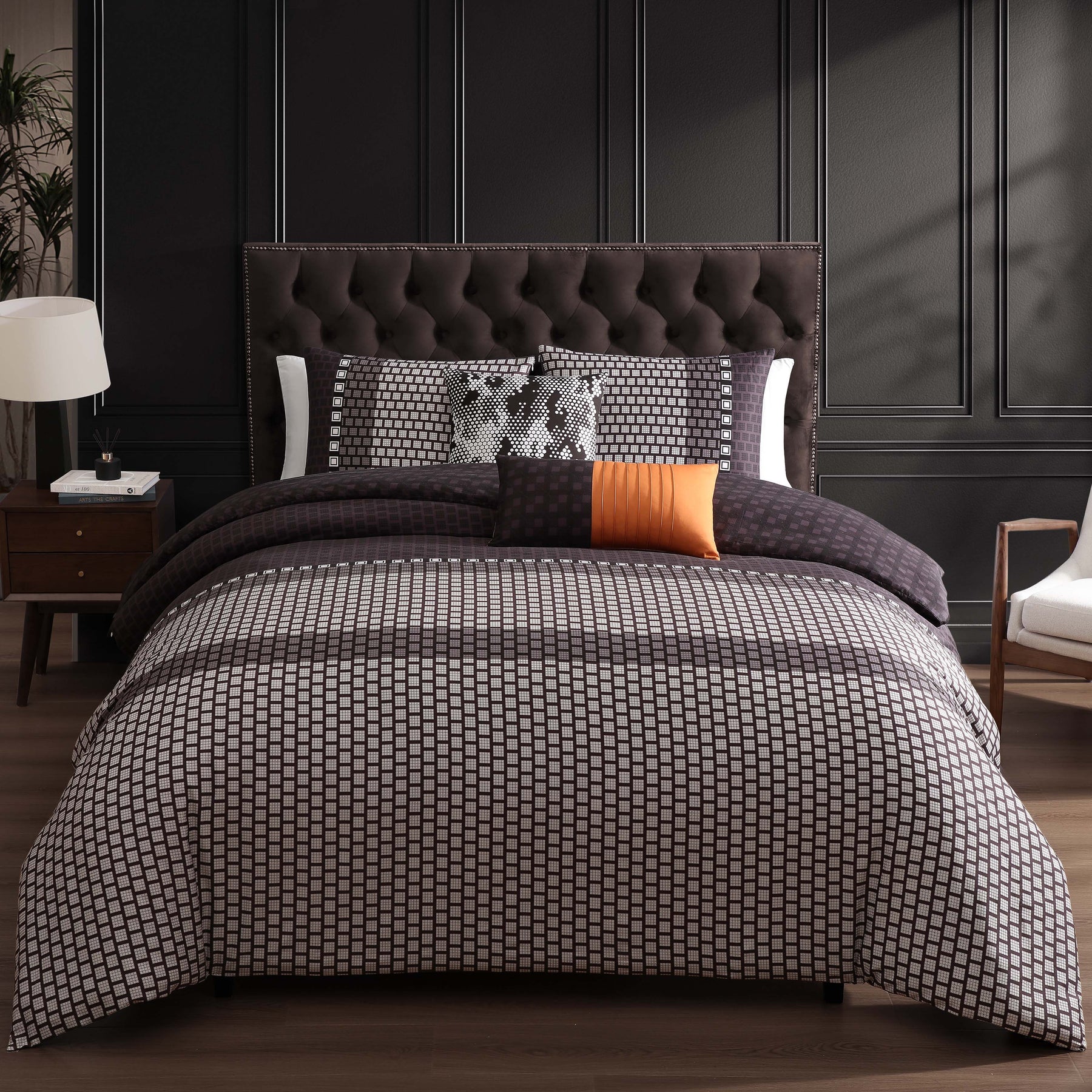 BEBEJAN  Linear Luxe Queen Size 5 Piece Reversible Comforter Set