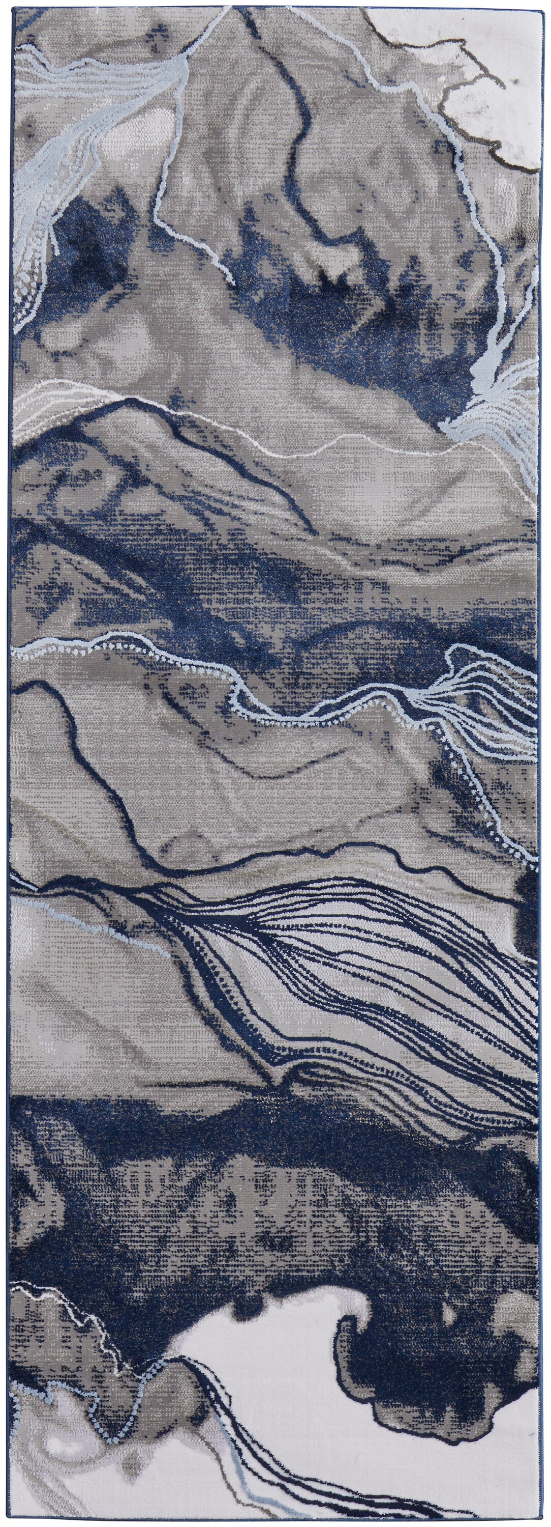 Room Envy 787R39KTGRYBLUI1C 3 x 8 (ft) Loomed Polypropylene Blue/Gray/Ivory Rectangular Indoor Abstract Area rug