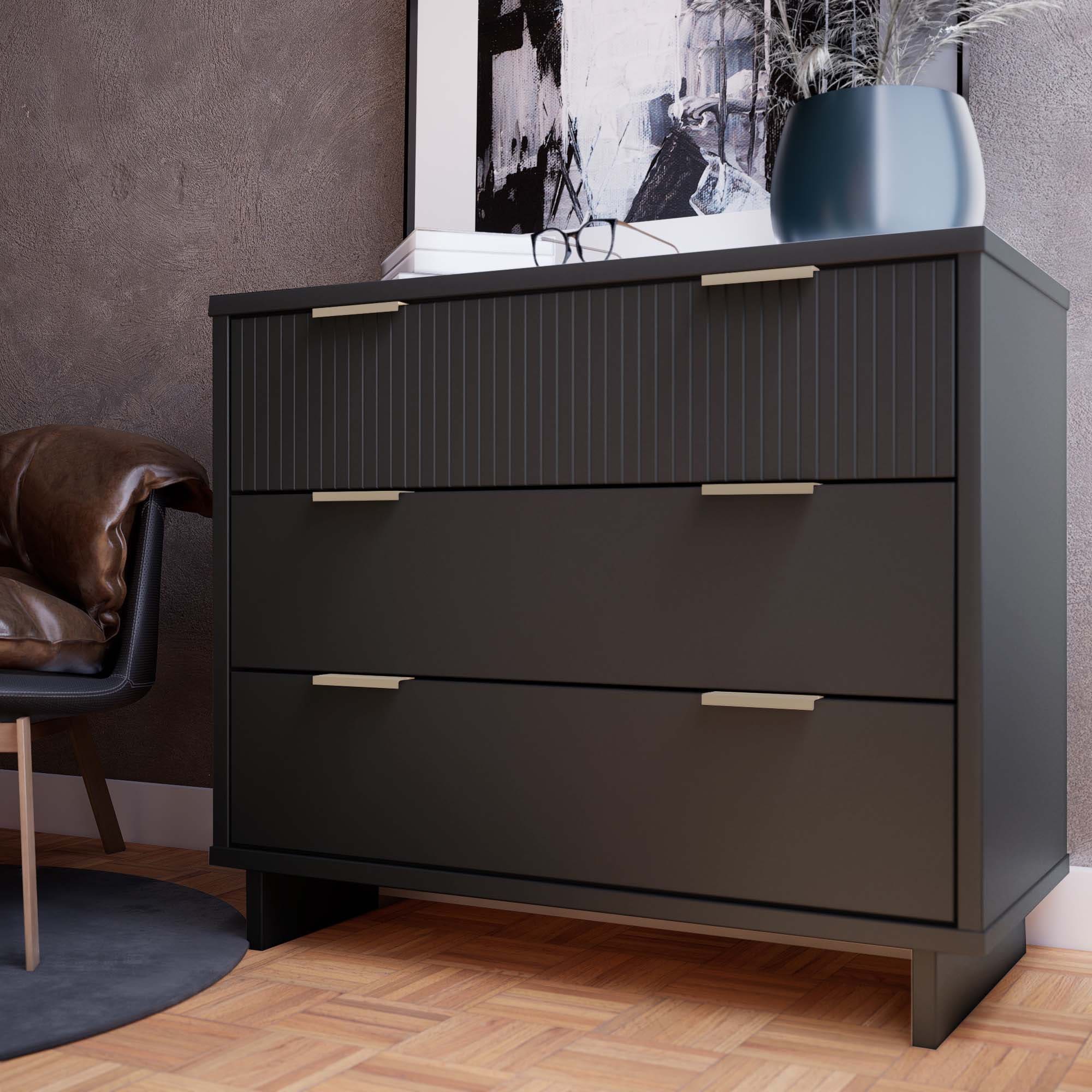 Manhattan Comfort DR-5015 Dark Grey Pine 3 -Drawer Standard dresser