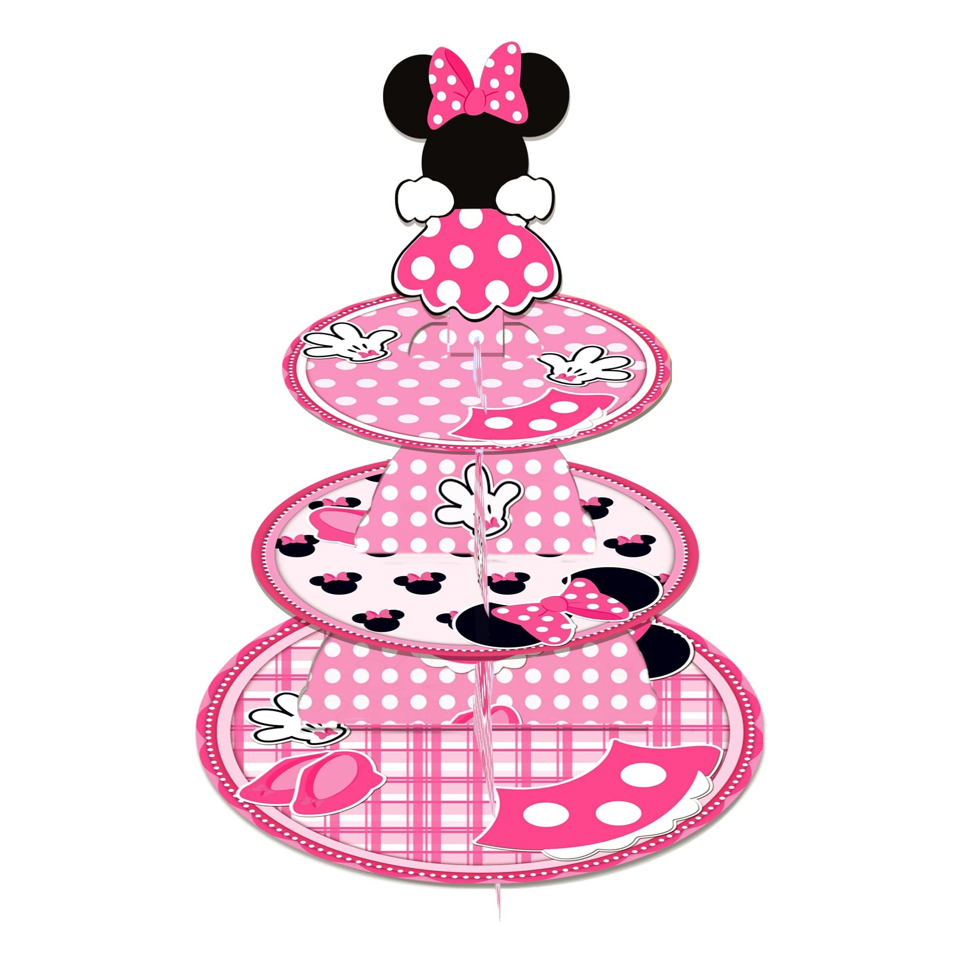 Aoibox  3 Tier Pink Cardboard Cupcake Stand with 12 Inch Base Plate and Decorative Theme Design for Home Use