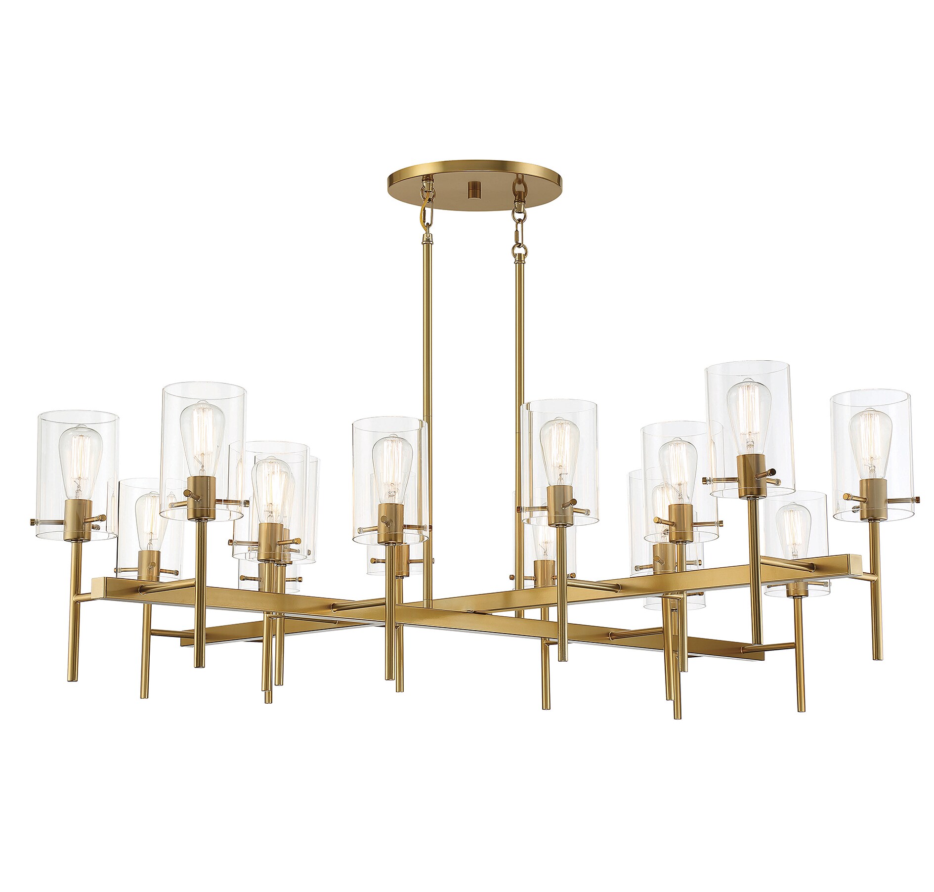Modern Burnished Brass 16-Light Chandelier with Clear Glass Shades