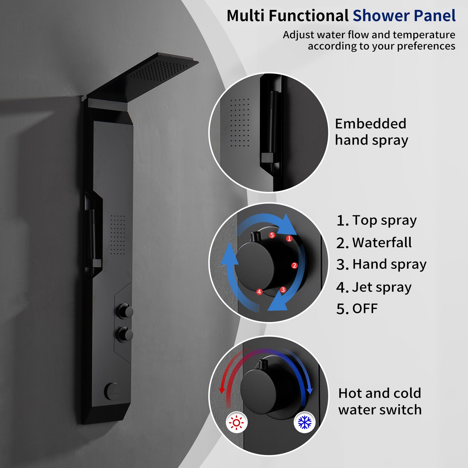 Black Solid Brass Multi-Function Shower Panel System