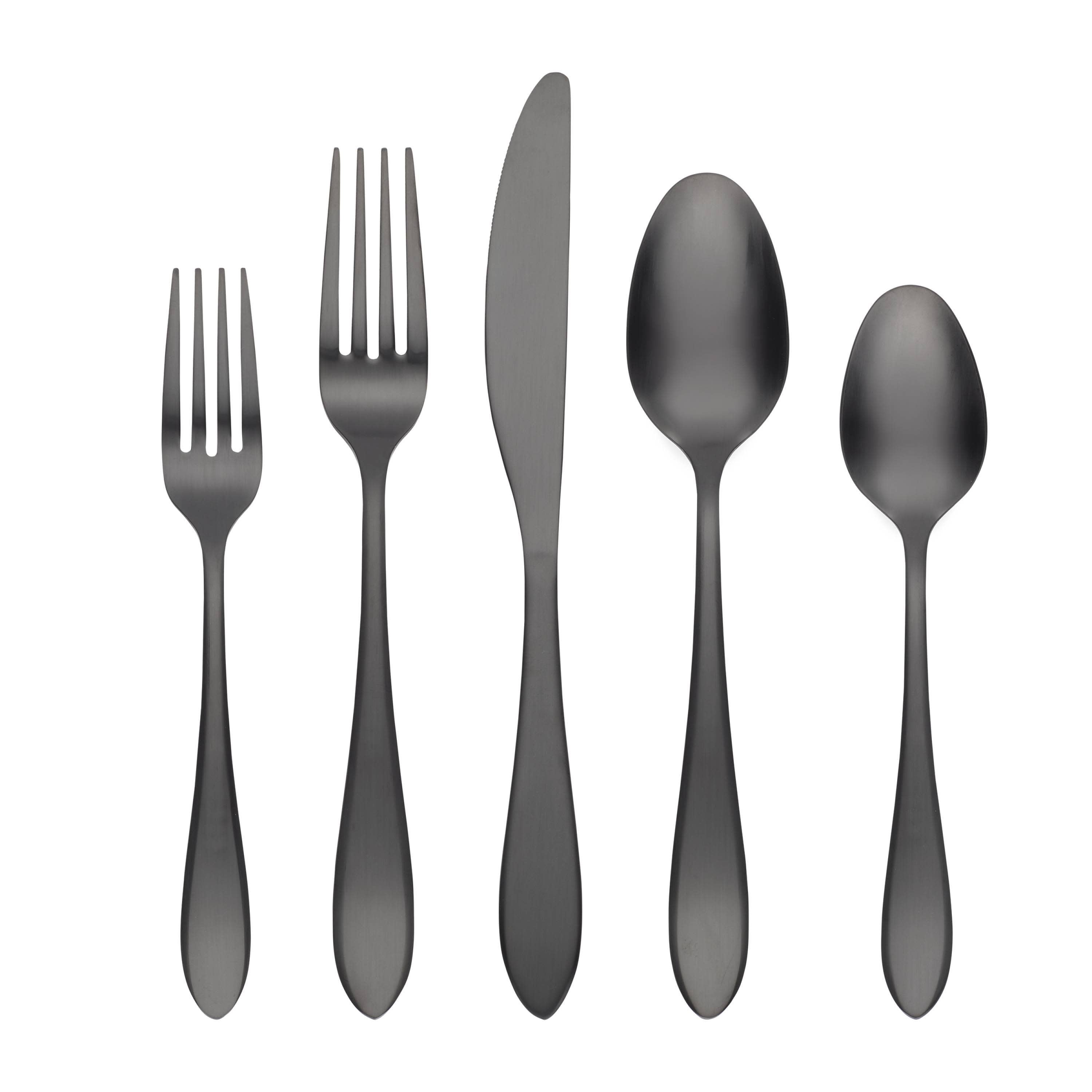 Cambridge Delia Black Satin 20-Pieces Brushed Modern Flatware in the ...