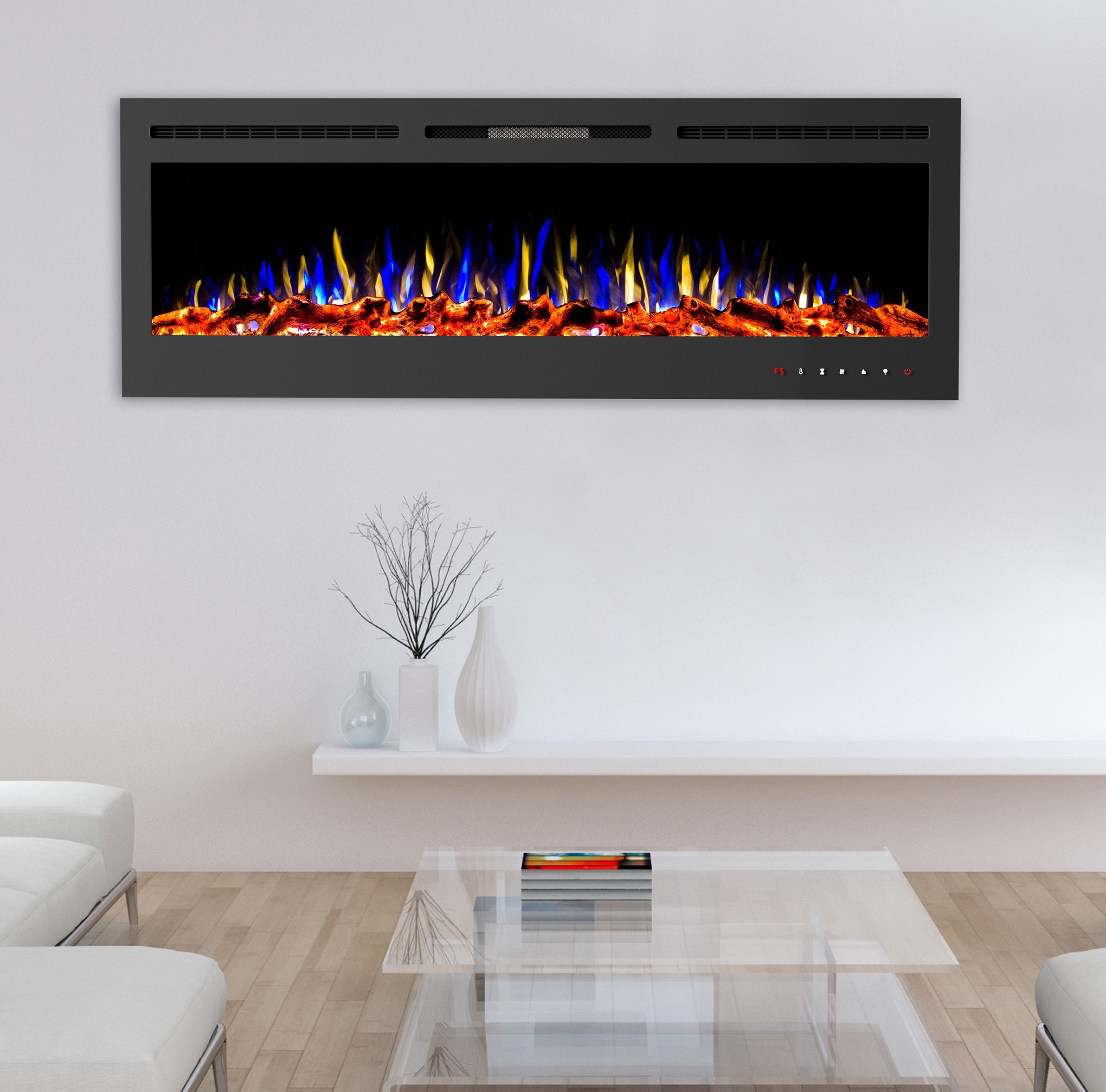 Hastings Home 345413GYM 72-Inches W Black Wall mount Fan-forced Wall-mount Electric Fireplace with Remote Control Included