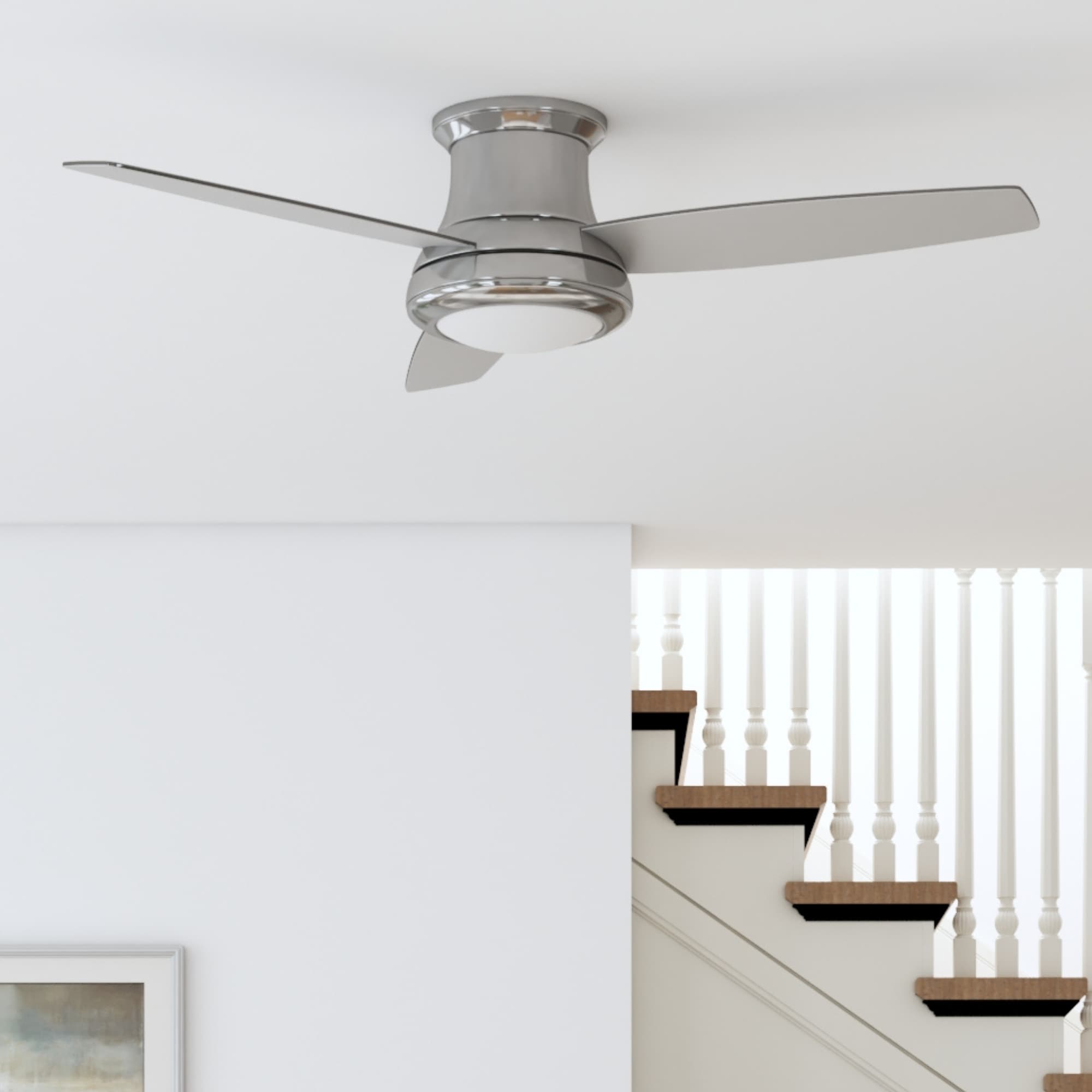 Sailstream 52-in Brushed Nickel with Silver Blades Indoor Flush Mount Ceiling Fan with Light and Remote (3-Blade) | - Harbor Breeze 41695