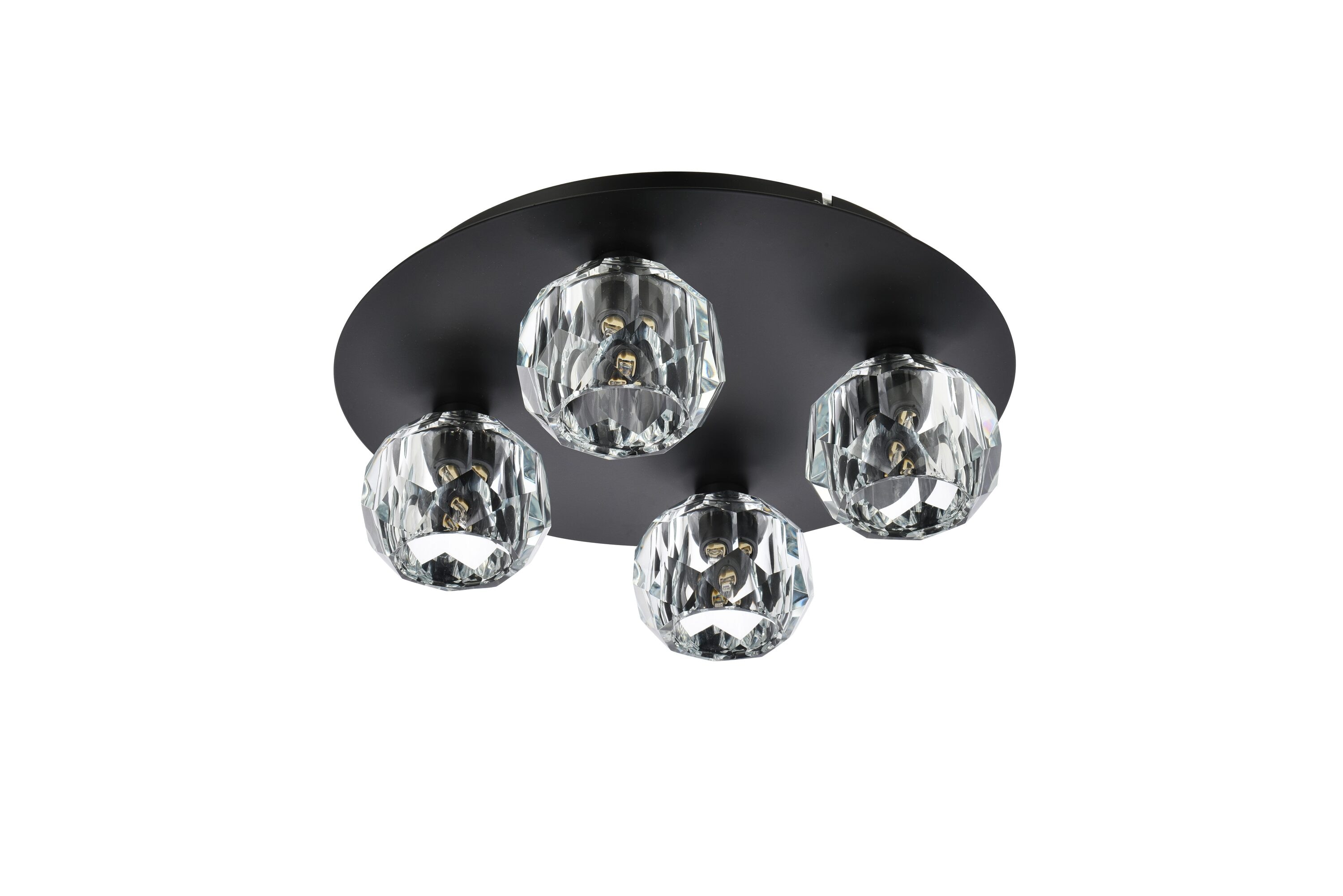 Modern Black Iron Ceiling Lamp with Clear Crystal Shades