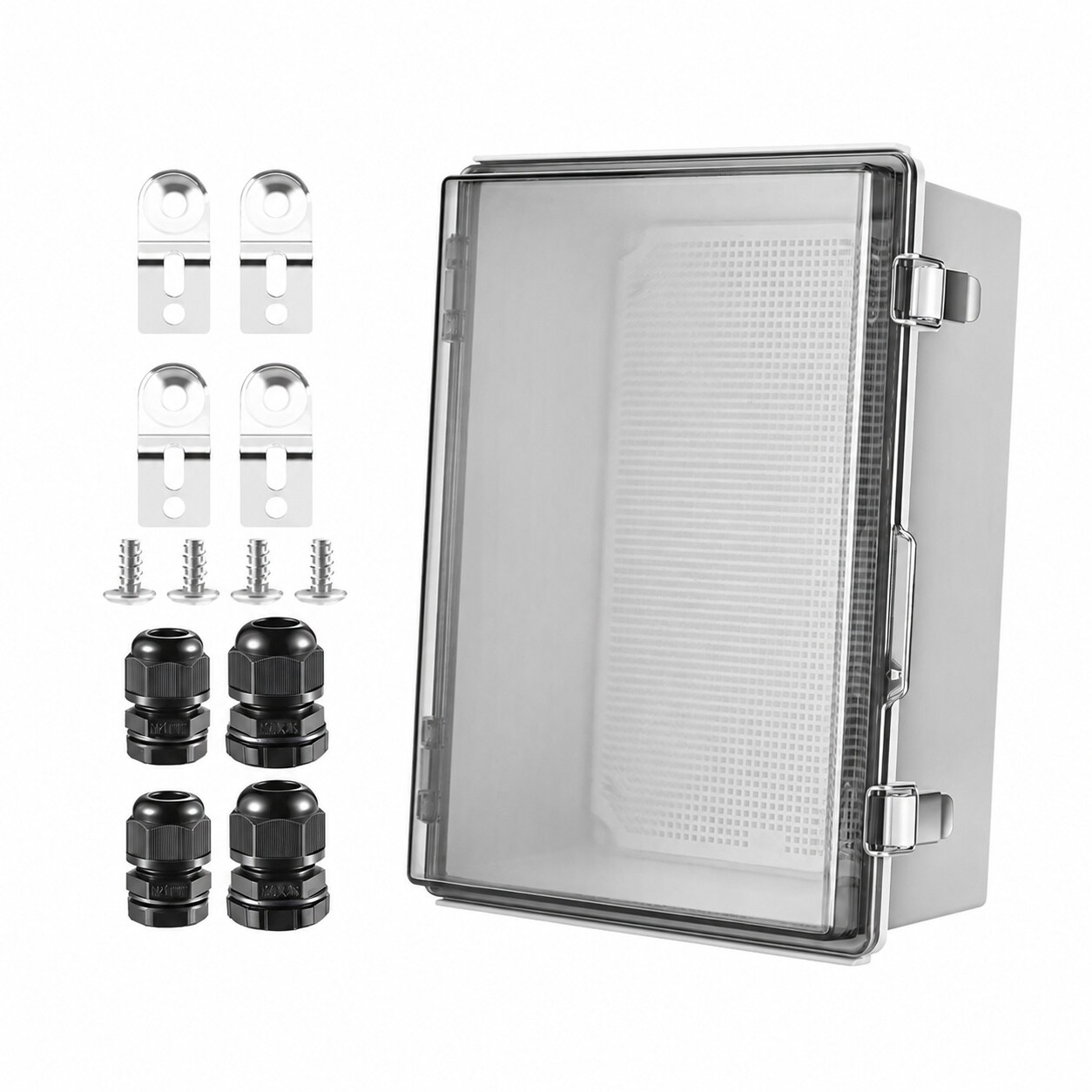 Misopily Waterproof Outdoor IP67 Junction Box with Mounting Plate Hinged Clear Cover and Wall Brackets Weatherproof ABS Plastic Electrical #LMS0821M467