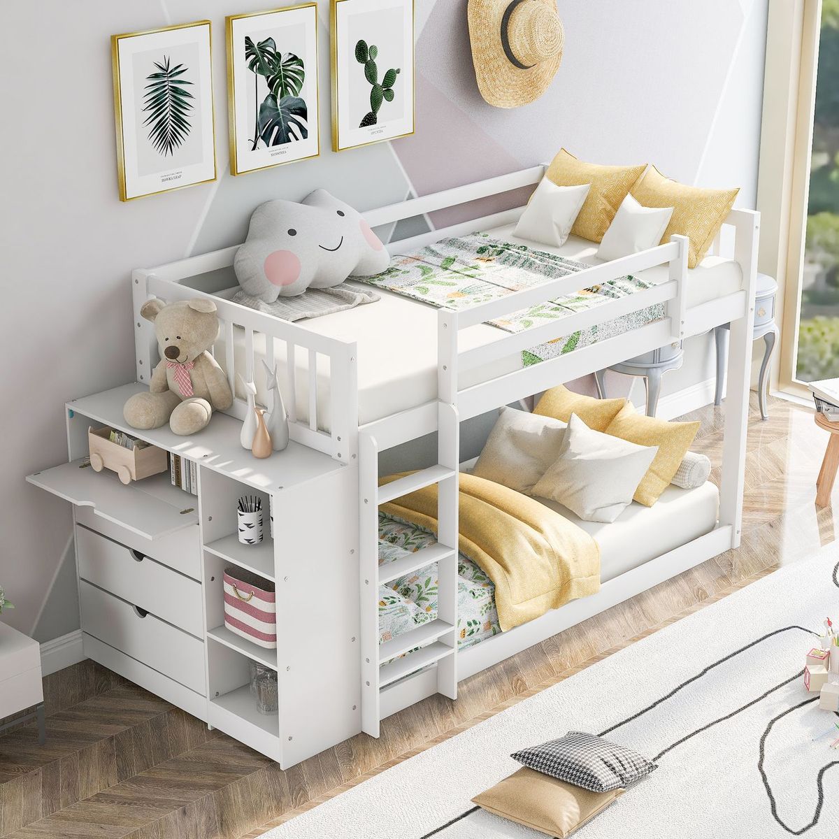 JASMODER GX000513AAK-1 White Twin Composite Platform Bed with Storage