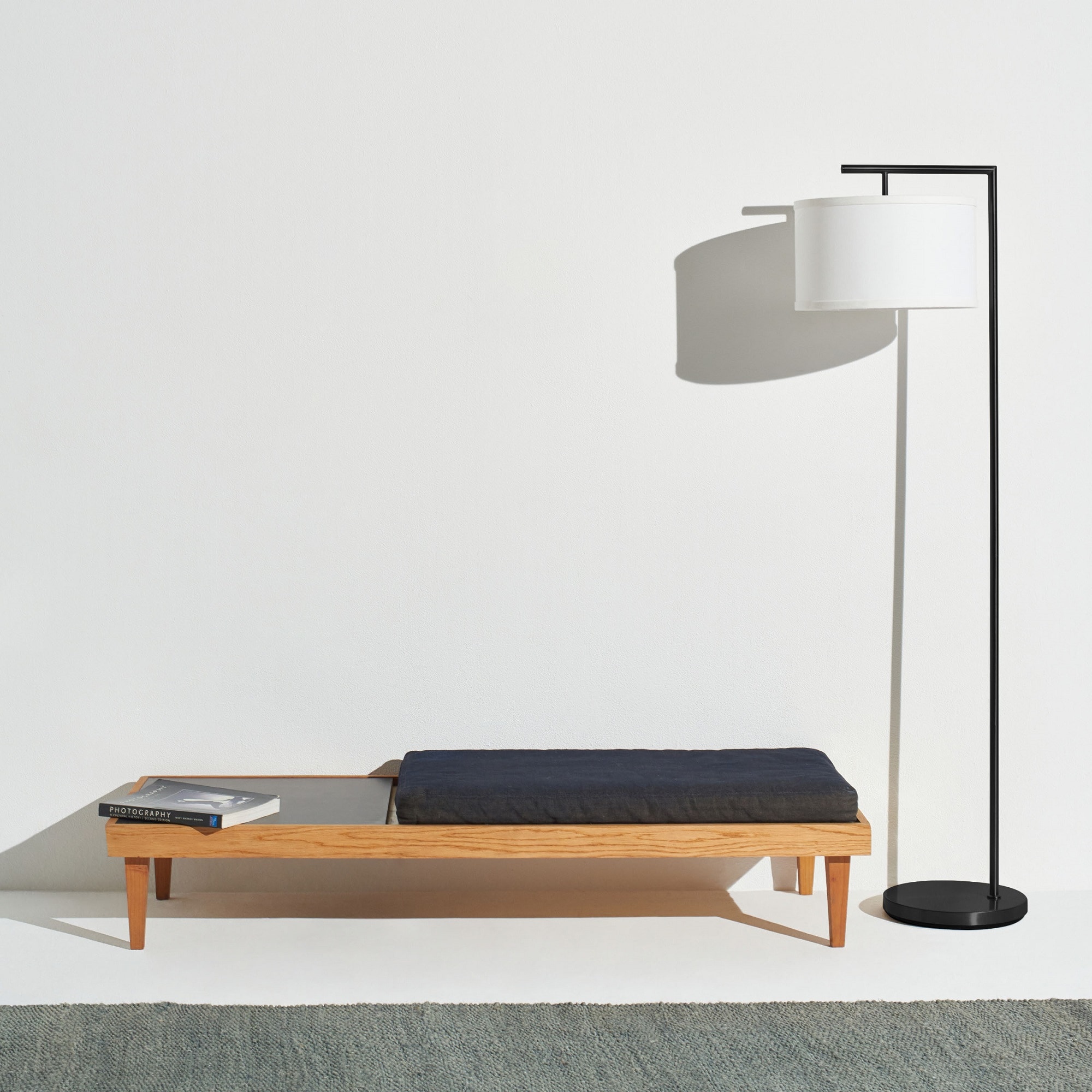 Black 60 in. LED Floor Lamp with Fabric Drum Shade