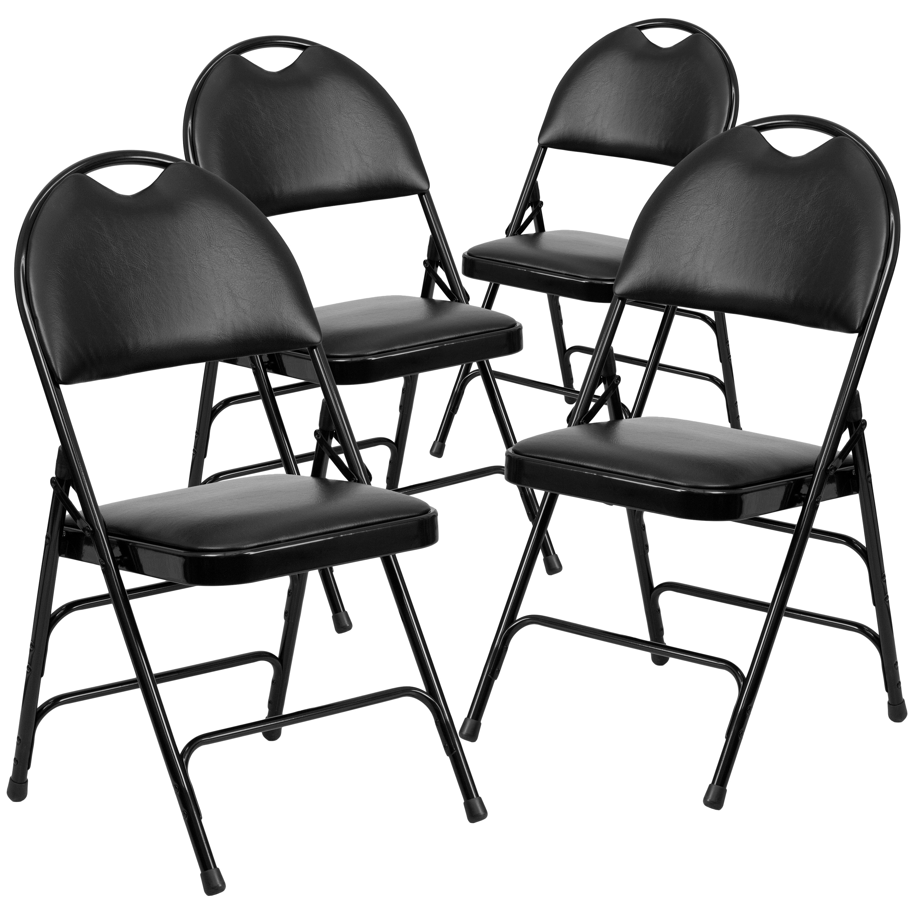 Flash Furniture 847254057028 4 -Pack Black Vinyl/Black Frame Commercial/Residential Standard Folding Chair with Upholstered Seat ( Indoor )