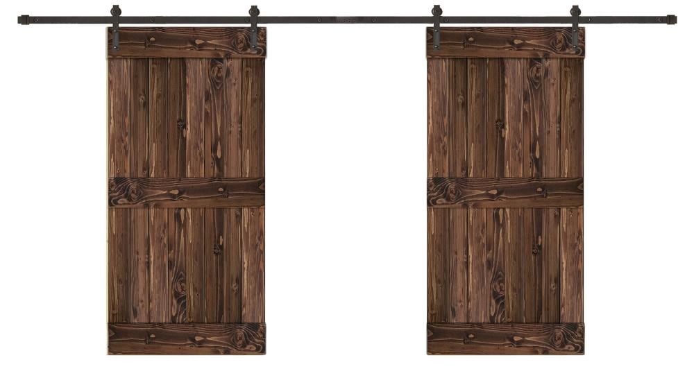 Creative Entryways BPEP2120-7284-10B 72-in x 84-in Espresso Mid-Bar Pine Wood Solid core Double Barn Door (Hardware Included)