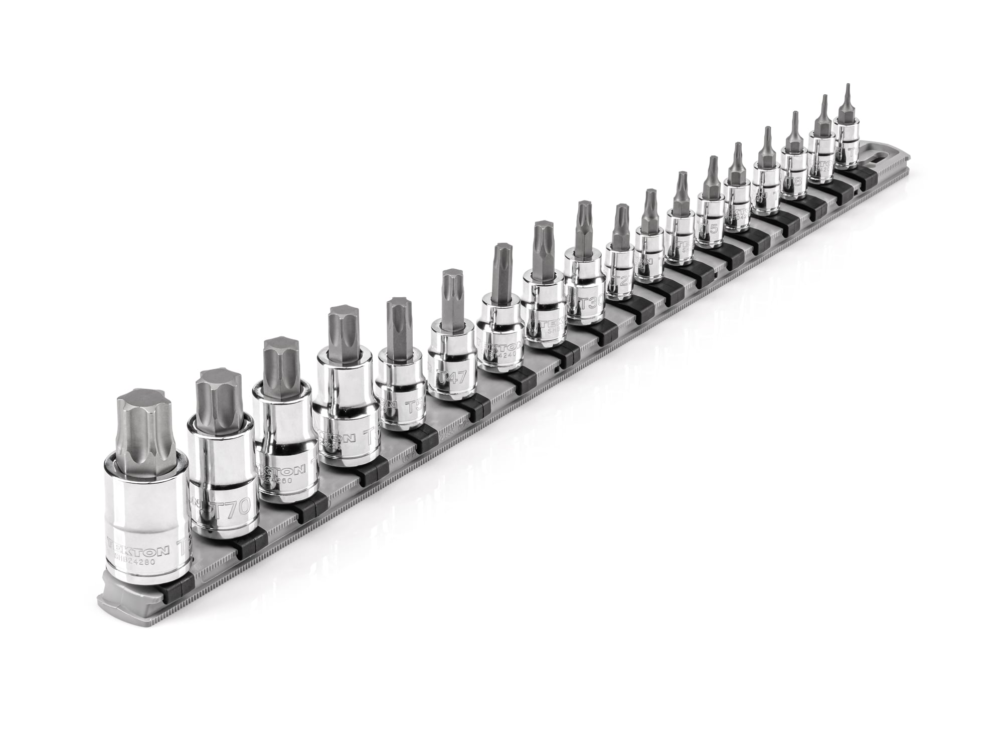TEKTON SHB99103 18 -Piece 1/2-in 3/8-in 1/4-in Drive Set Torx Bit Driver Socket Set