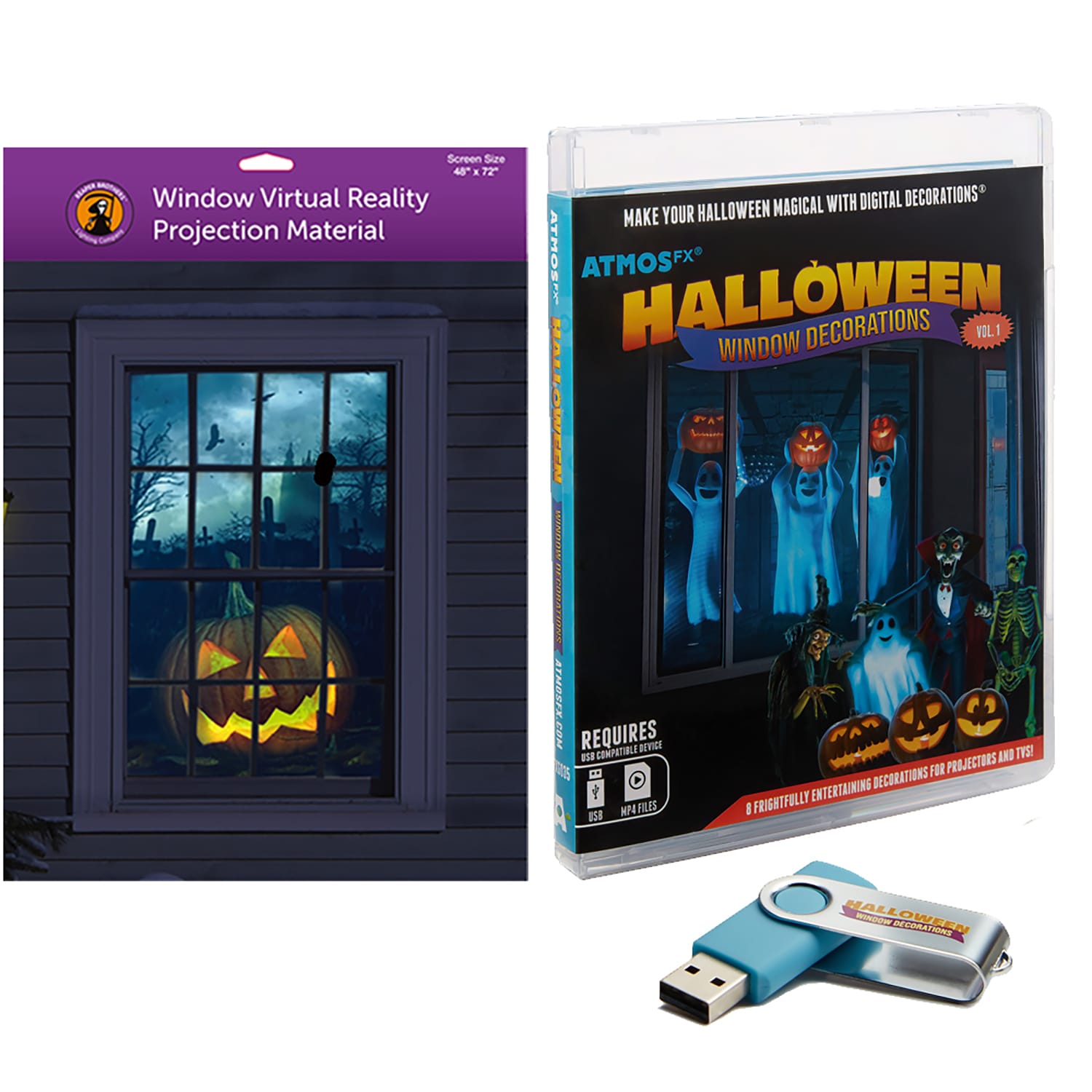 HoliScapes W48X72-H-KIT-2022 White 48" X 72" Screen with Halloween Usb Dvd