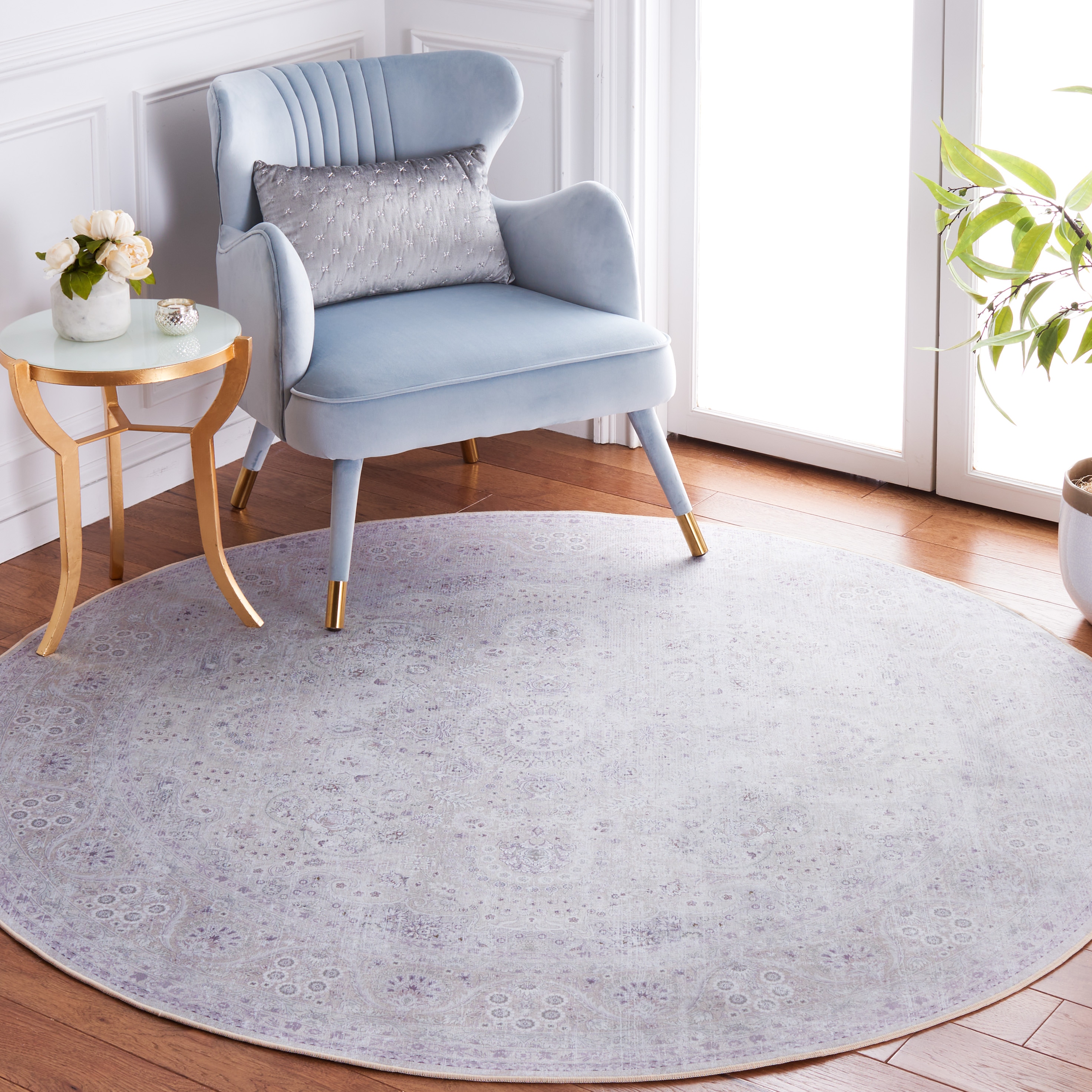 Tucson 197B Beige Beige Machine Washable/Slip Resistant 6ft x 6ft Traditional Rug