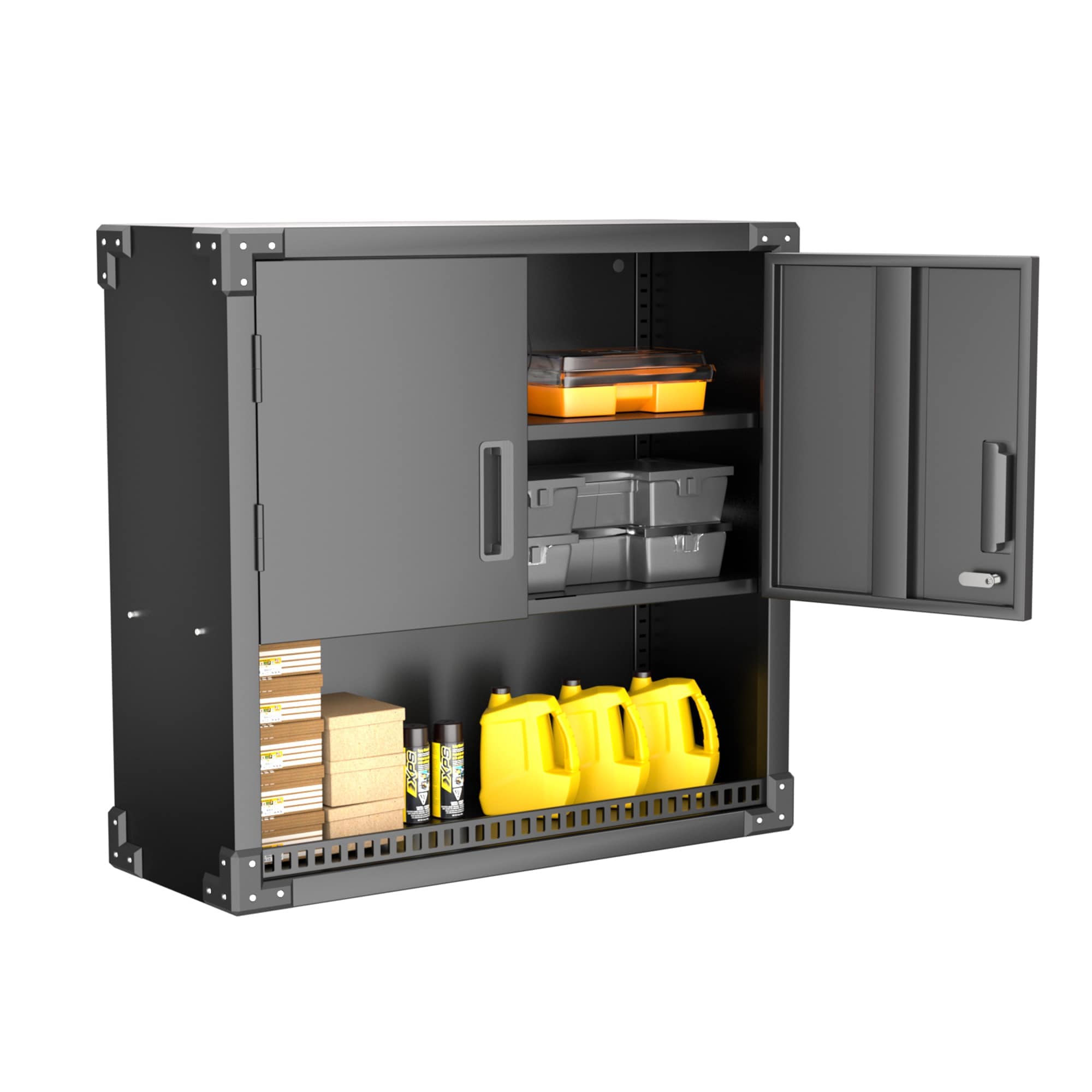 AOBABO 327043 Wall Mount Cabinet Storage Organizer Open Shelf 2 Door Wall Cabinet Black