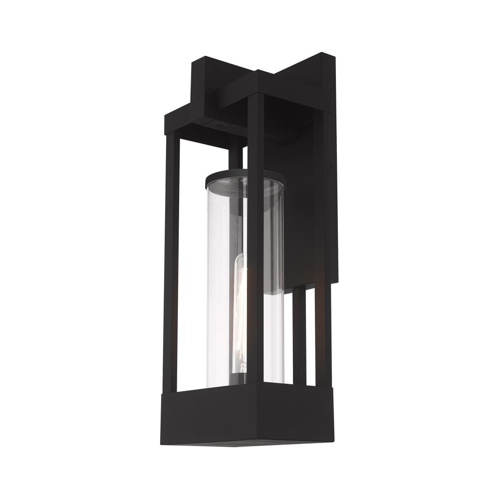 Black Solid Brass Outdoor Wall Lantern with Clear Glass Shade