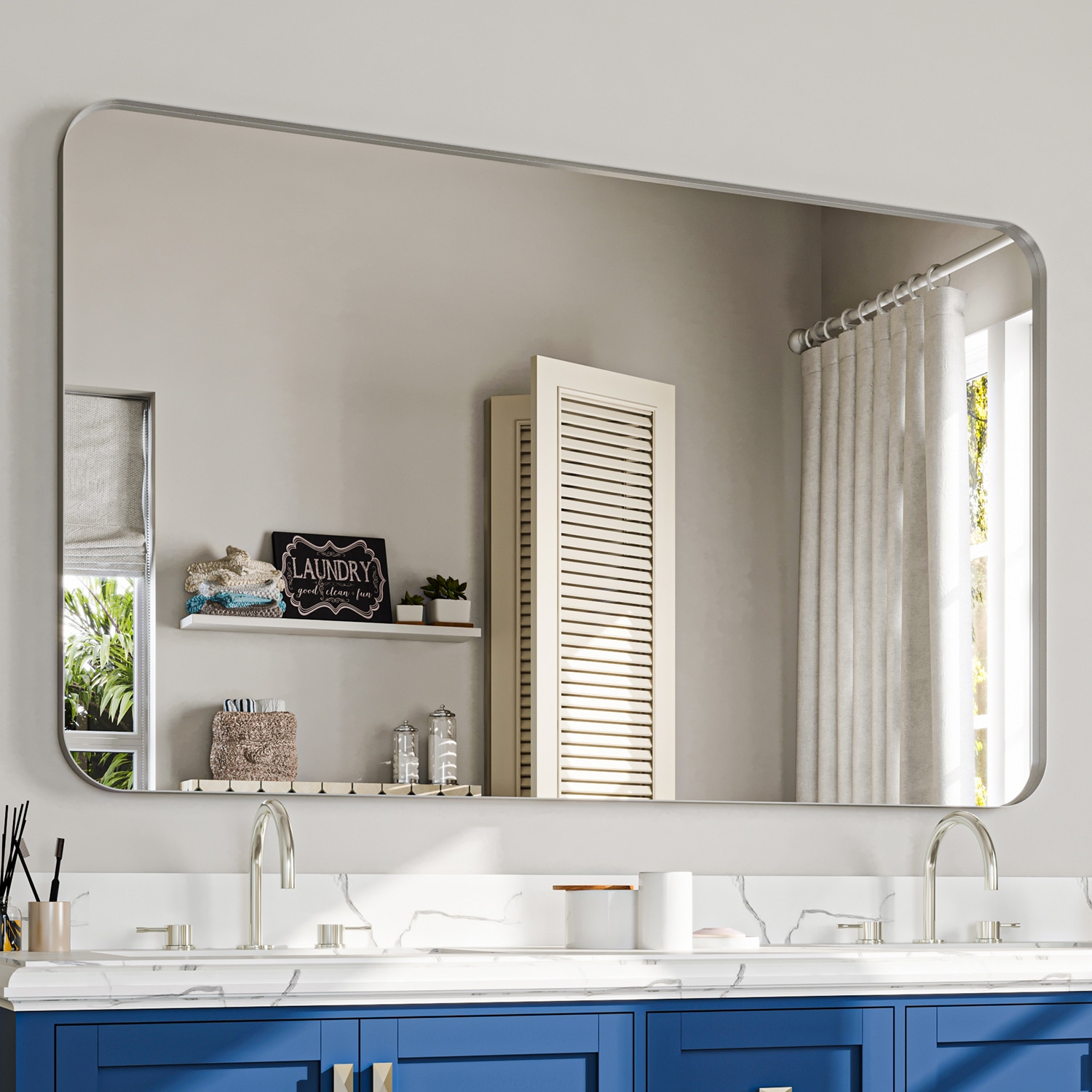 waterpar WPLO-2449 72-in x 32-in Framed Rectangle Bathroom Vanity Mirror ( Silver )
