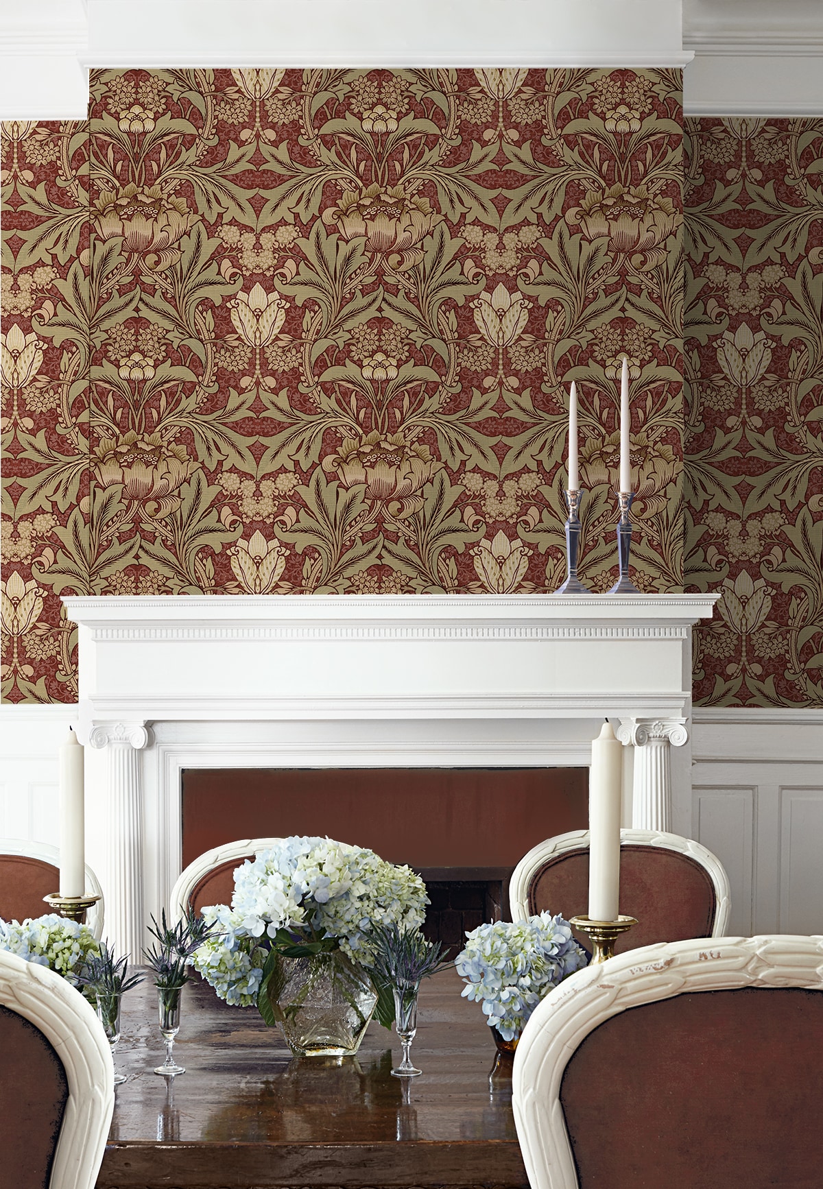 Red Clay and Lichen Floral Vinyl Peel and Stick Wallpaper