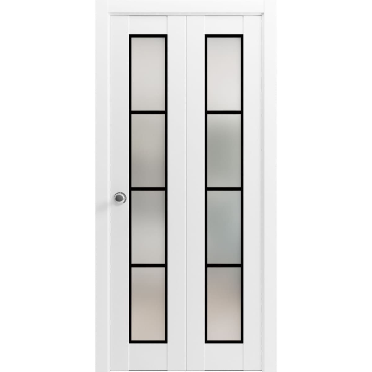 SARTODOORS Sliding Closet Bi-fold Doors 32 x 96 - Planum 2132 White Silk with Frosted Glass - Sturdy Tracks Moldings Trims Hardware Set - Wood Solid Bedroom Wardrobe Doors #PL2132BFWS6496