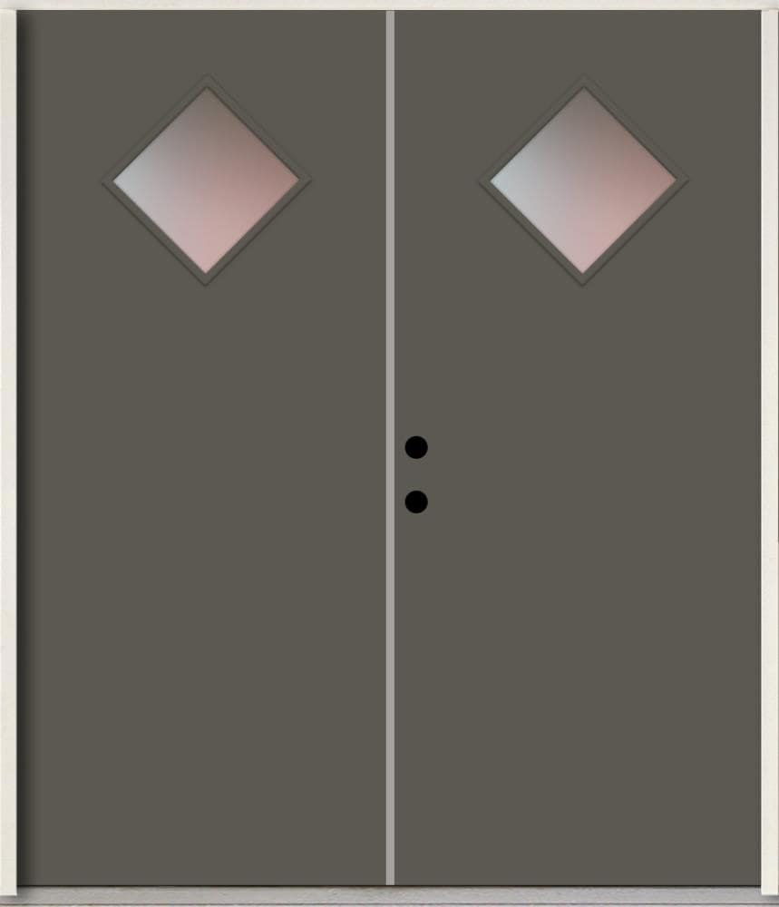 RELIABILT LO1067241 Spotlights 64-in x 80-in x Fiberglass 1/4 lite Right-hand inswing Thunder Gray Paint Painted Prehung Double Front Door Insulating core