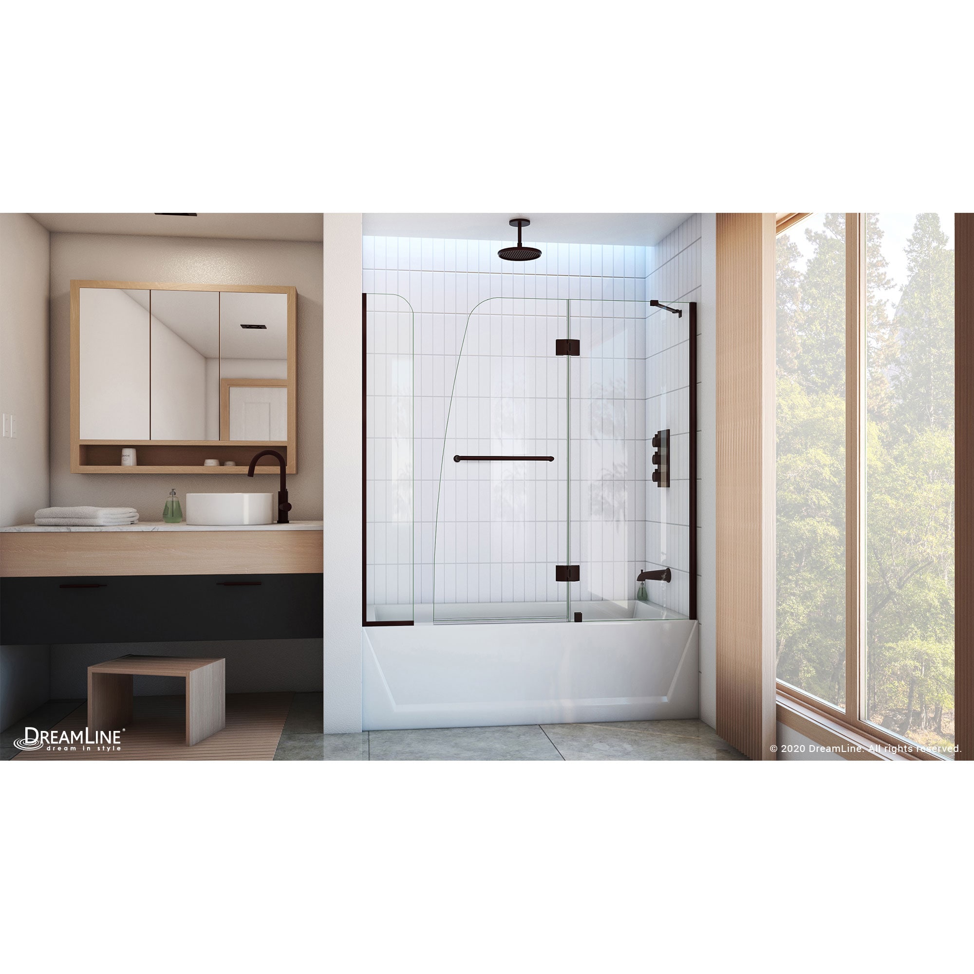 Aqua Frameless Glass Tub Door with Oil Rubbed Bronze Finish