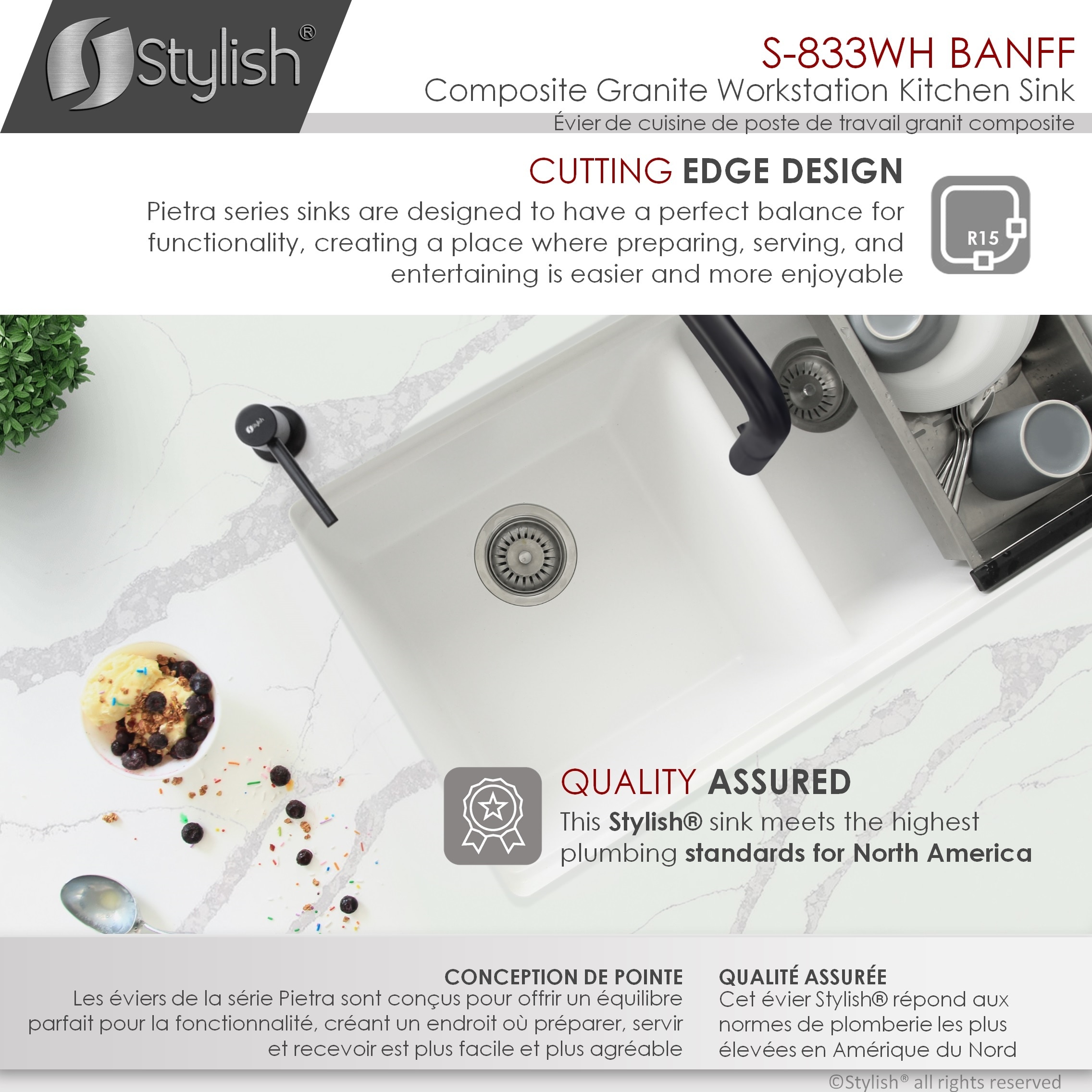 Stylish S-833WH Kitchen-Sinks - View #5