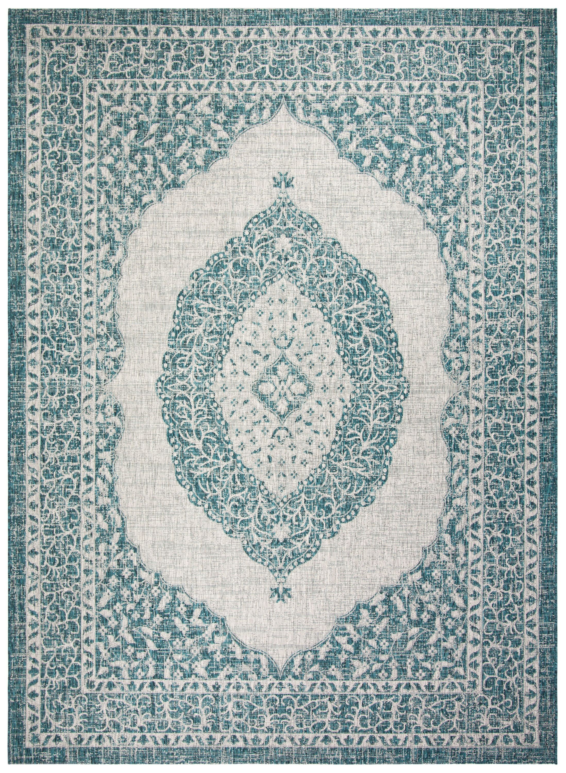 Safavieh CY8751-37212-9 Courtyard Napa 9 x 12 (ft) Loomed Polypropylene Light Gray/Teal Rectangular Indoor/Outdoor Distressed/Overdyed Coastal Area rug