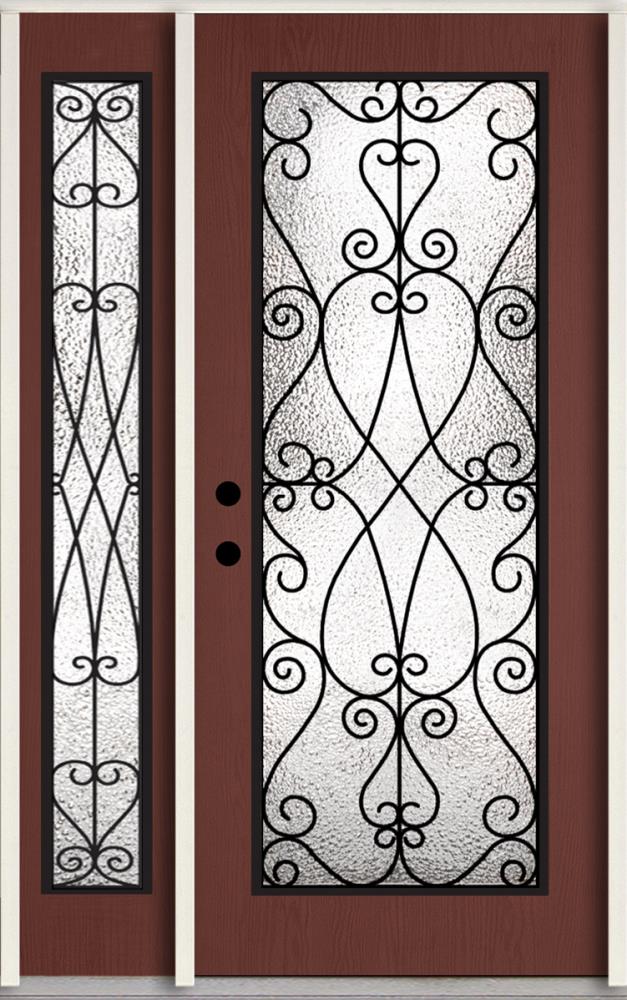 RELIABILT LO921881 48-in x 80-in x 4-9/16-in Fiberglass Full lite Right-hand inswing Wineberry Stained Prehung Front Door with Right Sidelight Insulating core