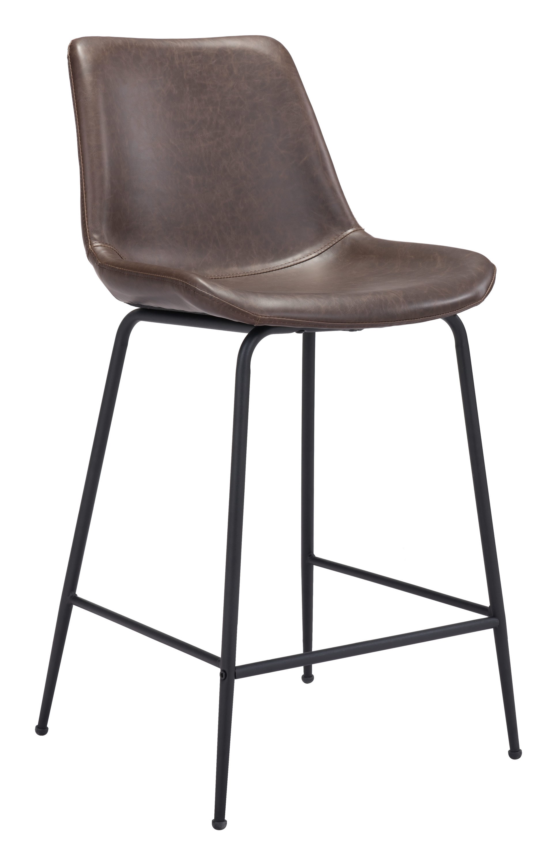 Zuo Modern 101774 Byron Brown 26.4-in H Counter height Bucket seat Upholstered Metal Bar Stool and Back