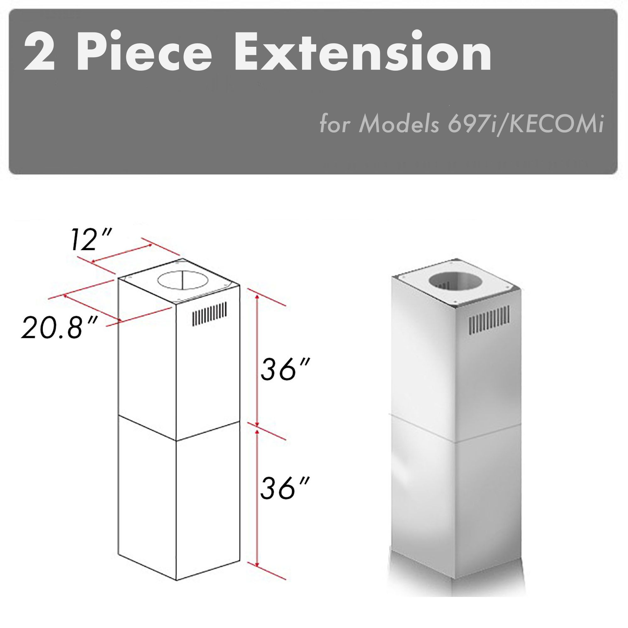 ZLINE KITCHEN & BATH 2PCEXT-697I/KECOMI Island range hood Flue extension 3 -Pack Stainless steel