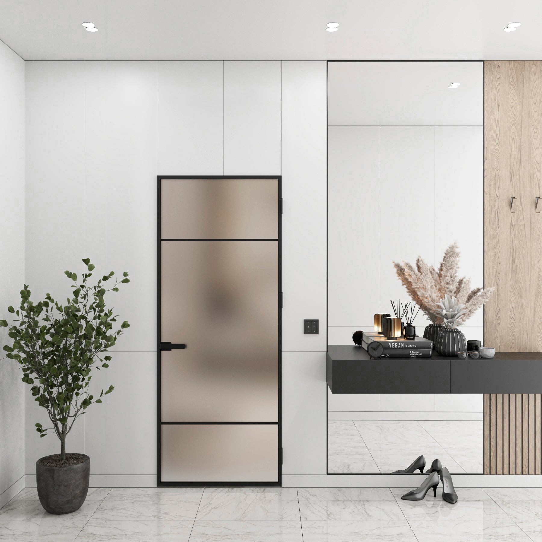 Vdom doors Aluminum Interior Hidden Door Lumo 1915 Black Frosted Glass ...