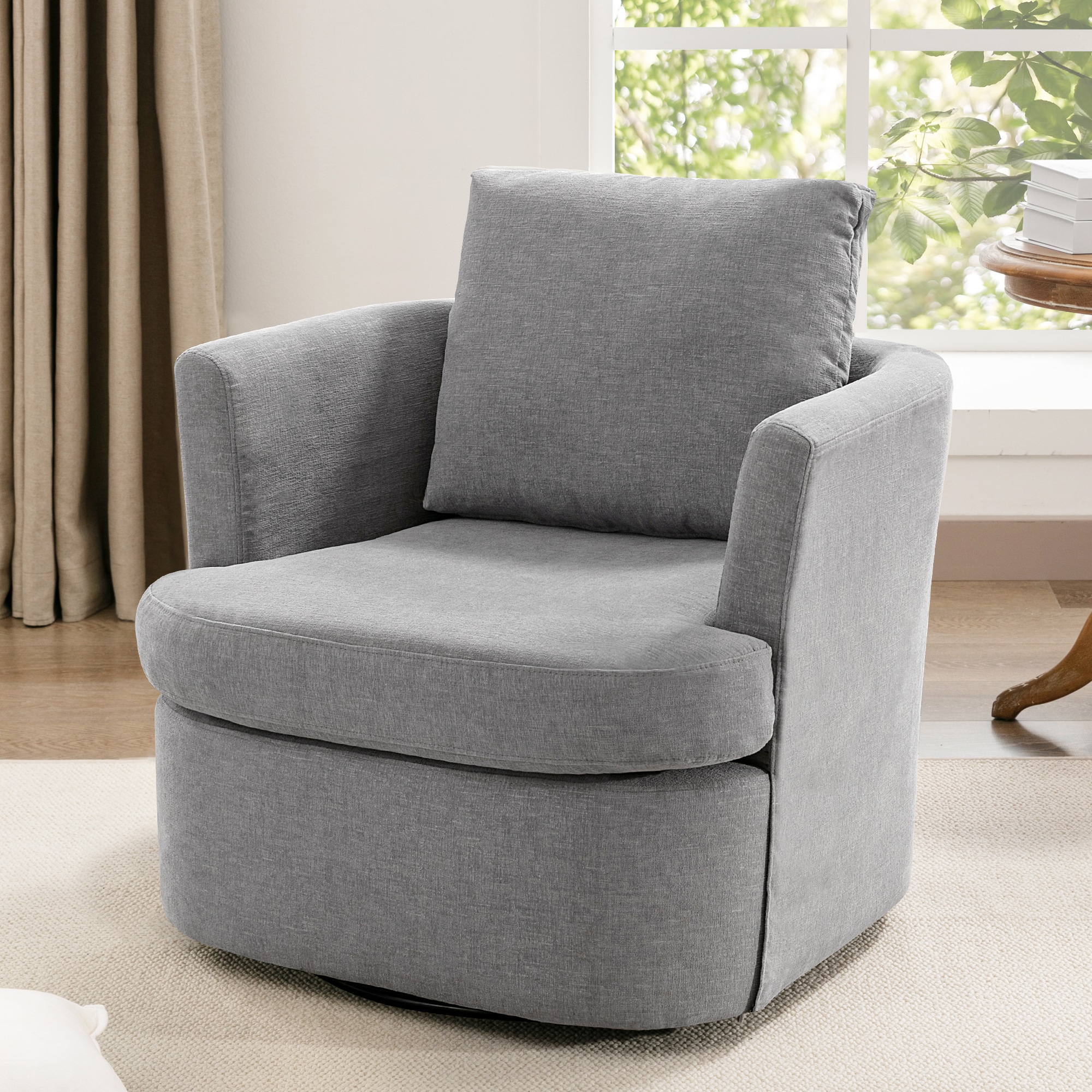 LUE BONA SN-003-02LS Modern Light Gray Chenille Swivel Barrel Chair
