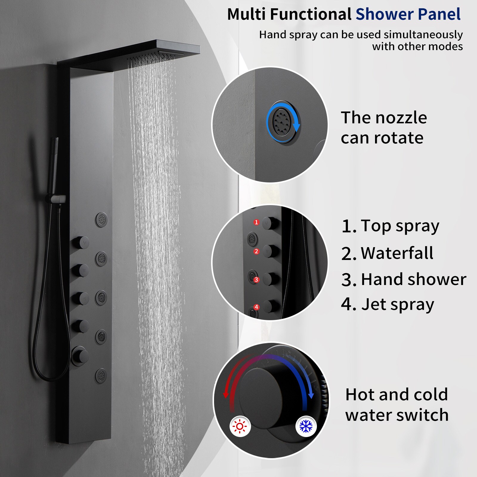 BWE YTP19-BLACK Showerhead-Bar-Panels - View #2