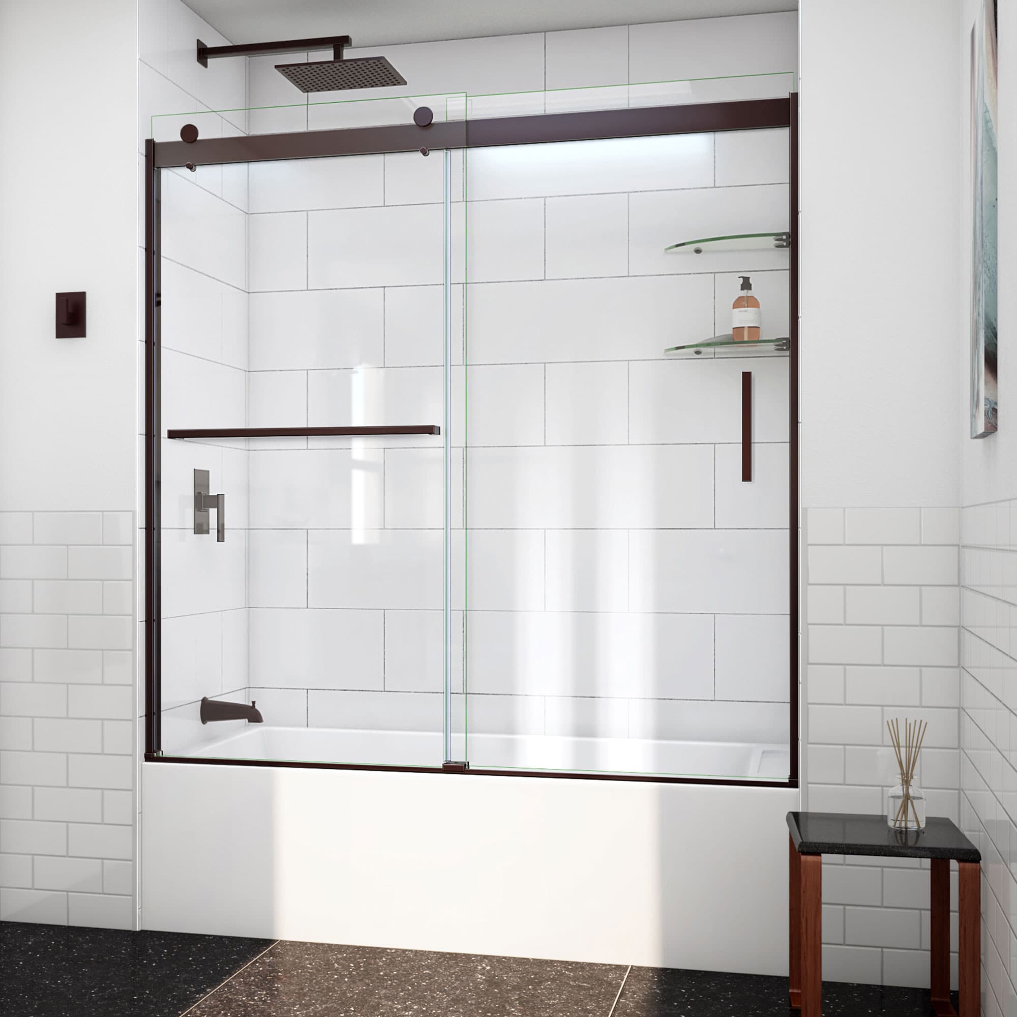 DreamLine TDVH60W620VXX06 Sapphire-V Oil Rubbed Bronze 56-in to 60-in W x 62-in H Semi-frameless Bypass Sliding Bathtub door