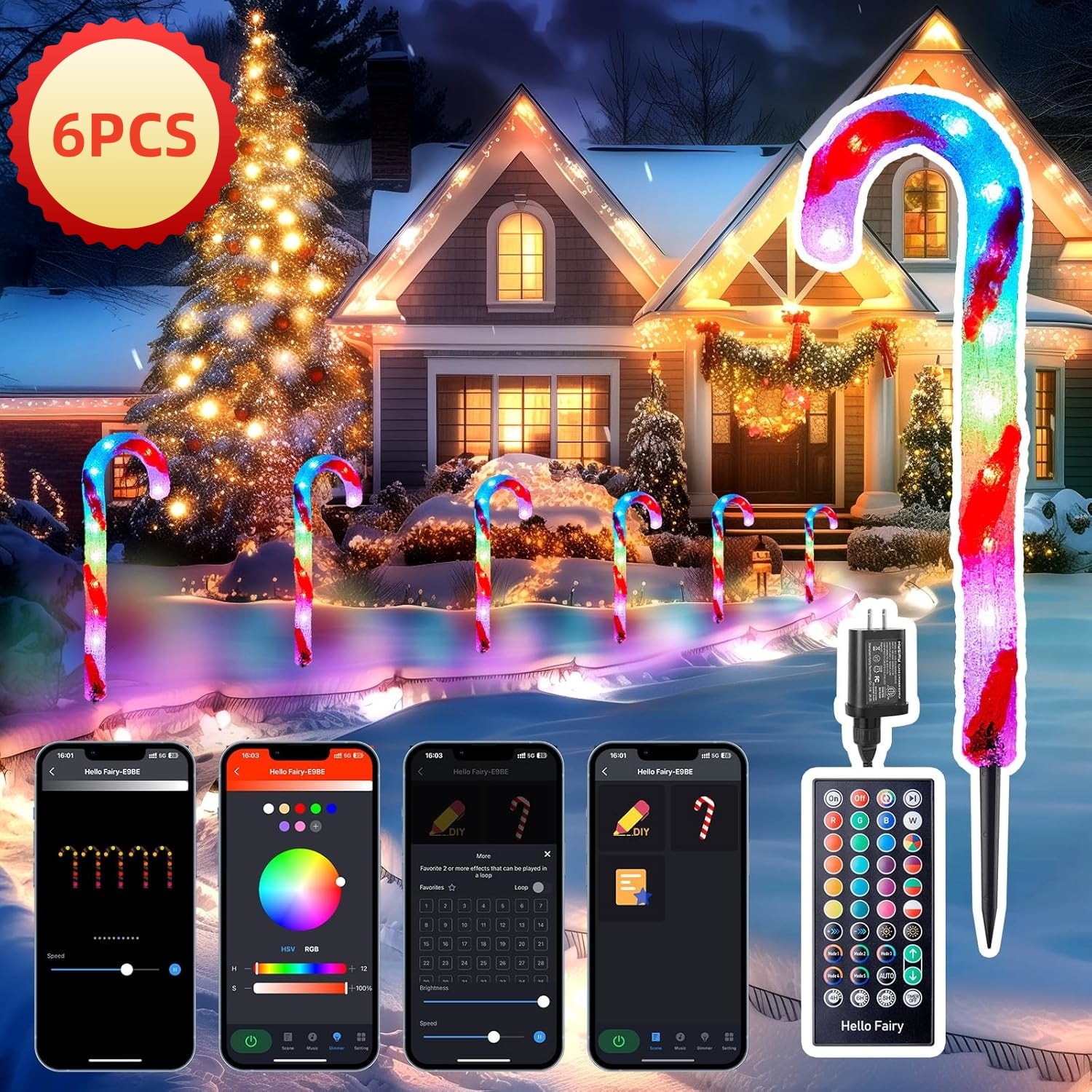 Avatar Controls LSA0014 15.75-Inches Lighted Musical Candy cane 6 -Pack Christmas Decor