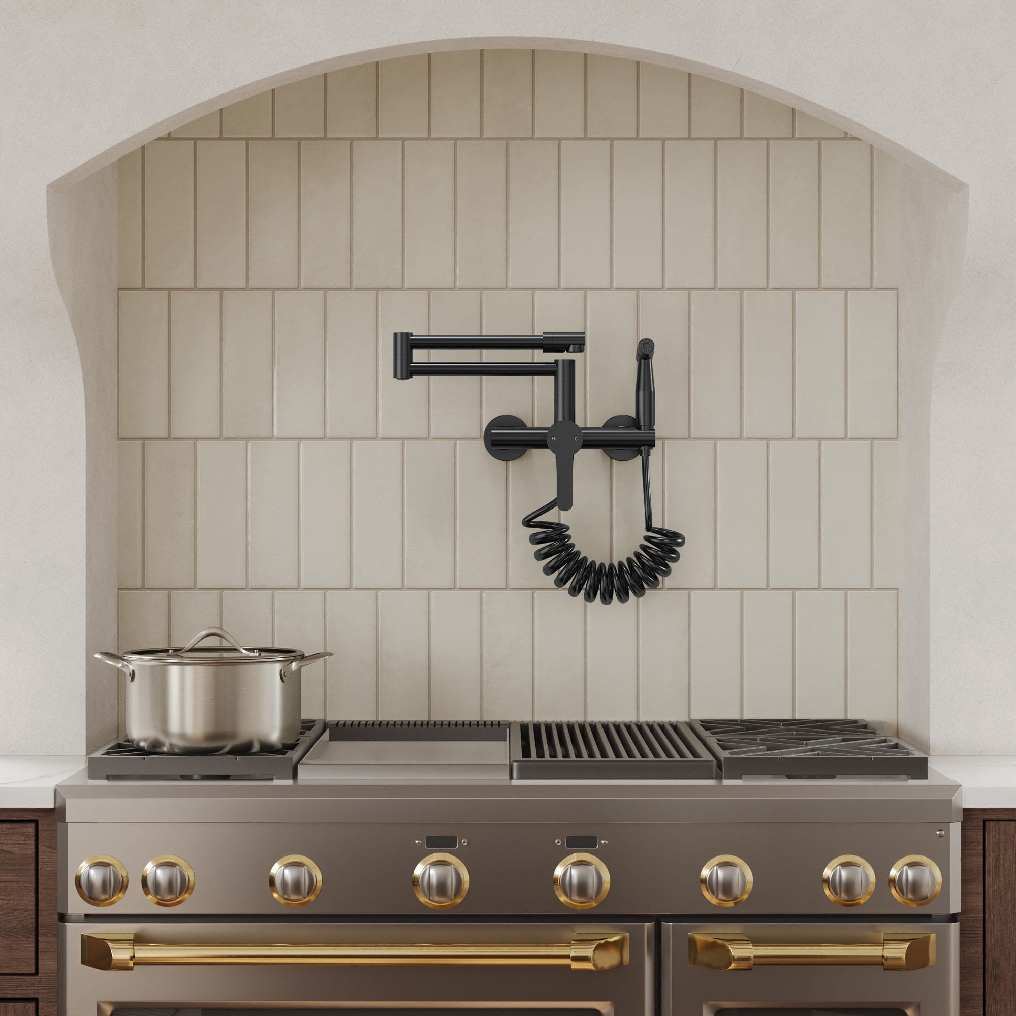 GRANDJOY  Matte Black Wall-mount Kitchen Faucet 1.8 GPM with Handheld Side Sprayer