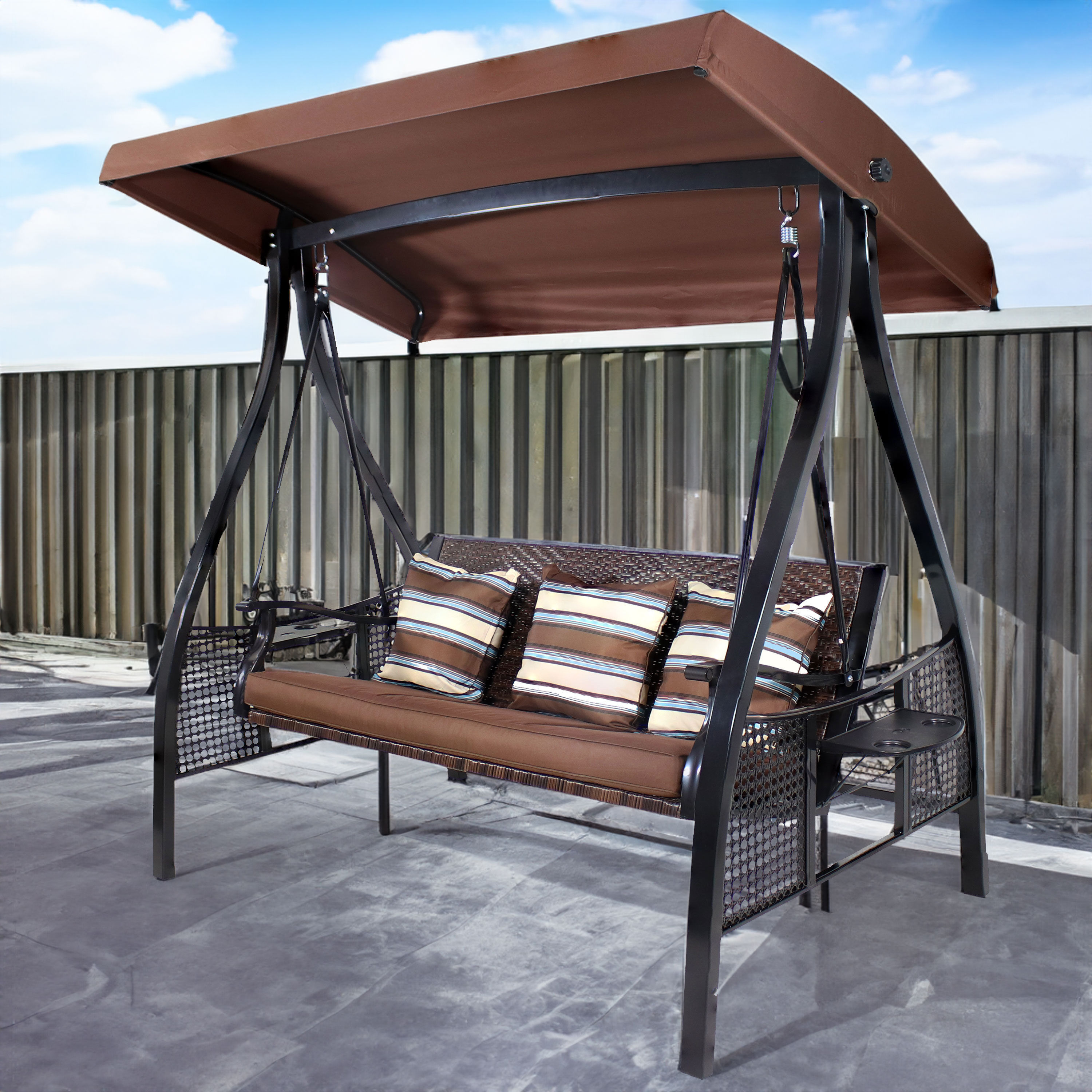 Sunnydaze Decor ZBO-129 3 -person Brown Steel Outdoor Swing