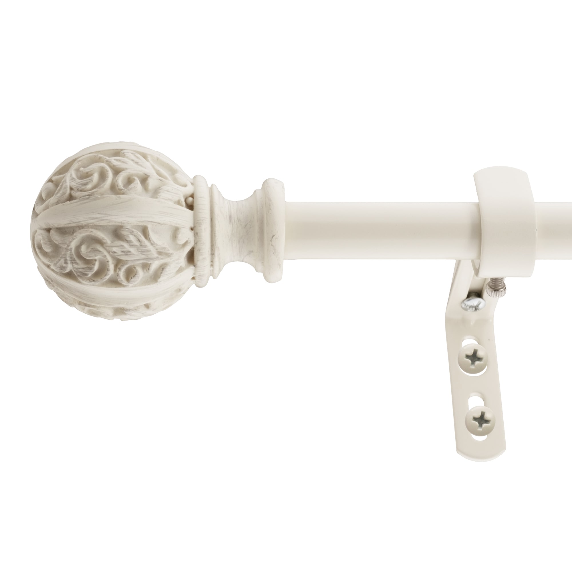 Decopolitan 31122-WT 72-in to 144-in Antique White Steel Side curtain rod with Finials