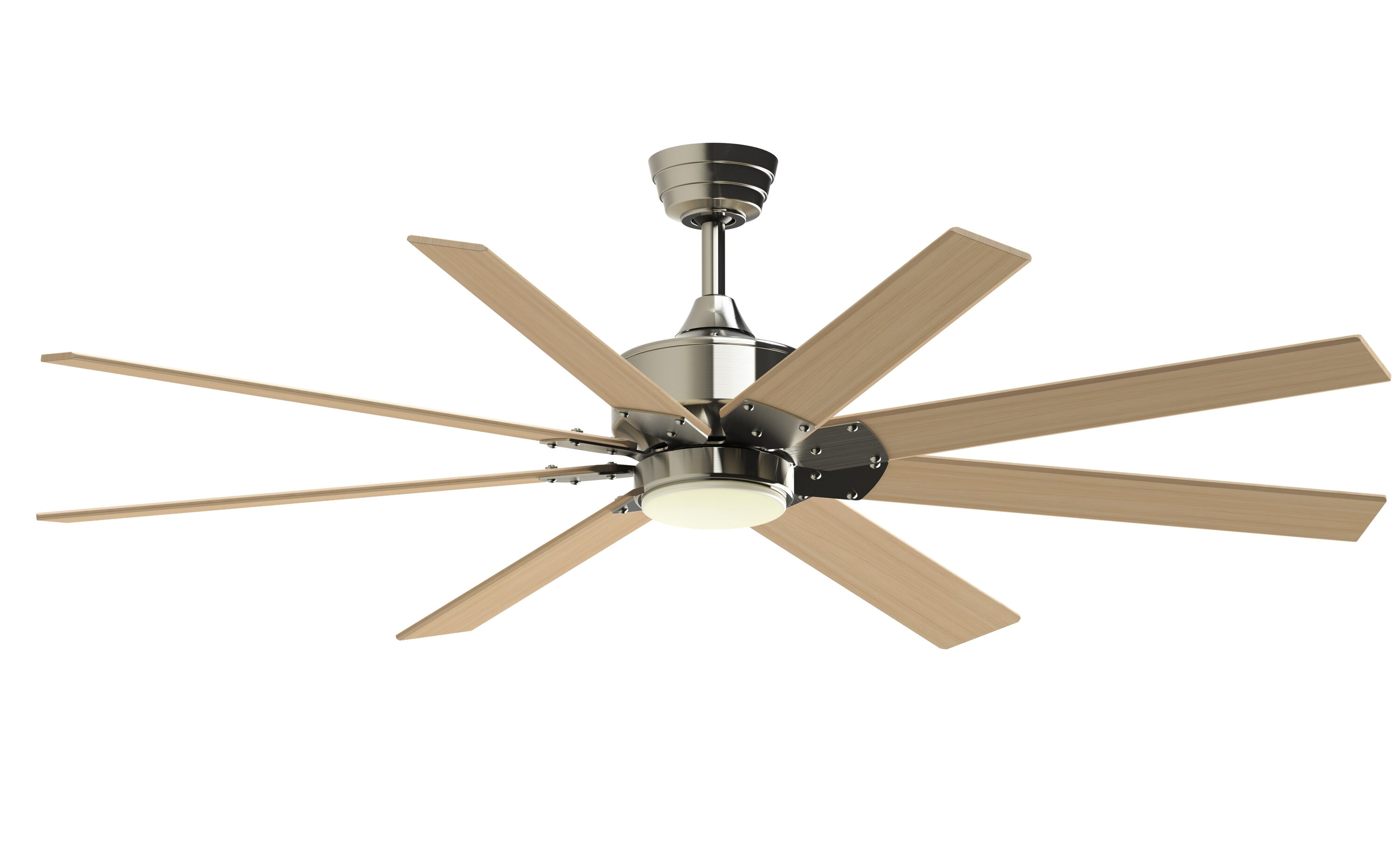 Fanimation Levon Custom 64-in Brushed Nickel with Natural Blades Color-changing Integrated LED Indoor/Outdoor Smart Ceiling Fan with Light and Remote -  FPD7912BBN-64N-LK