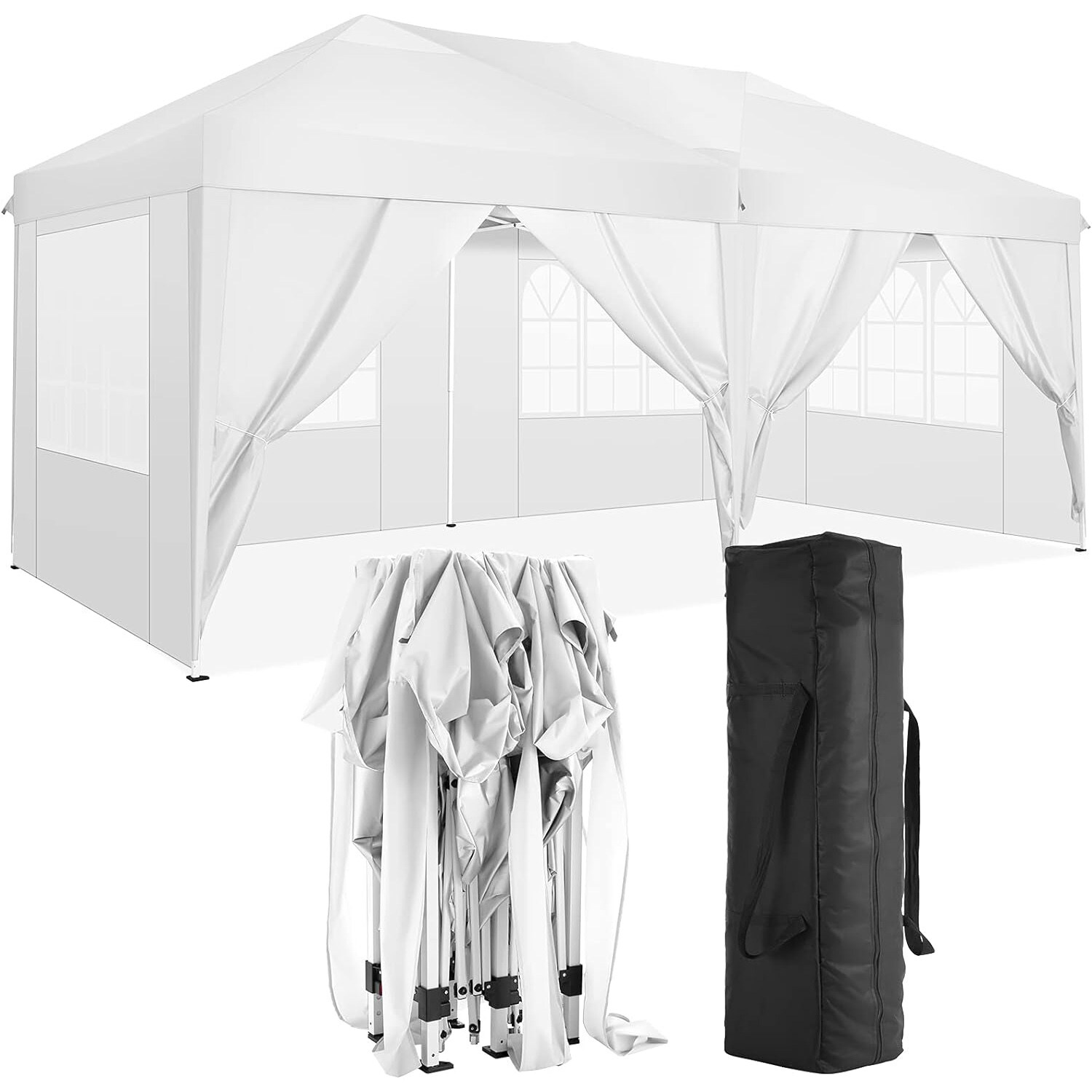 Lycvki GZB-41 10-ft x 20-ft White Rectangle Pop-up Gazebo with Soft top Roof (Screen Included)