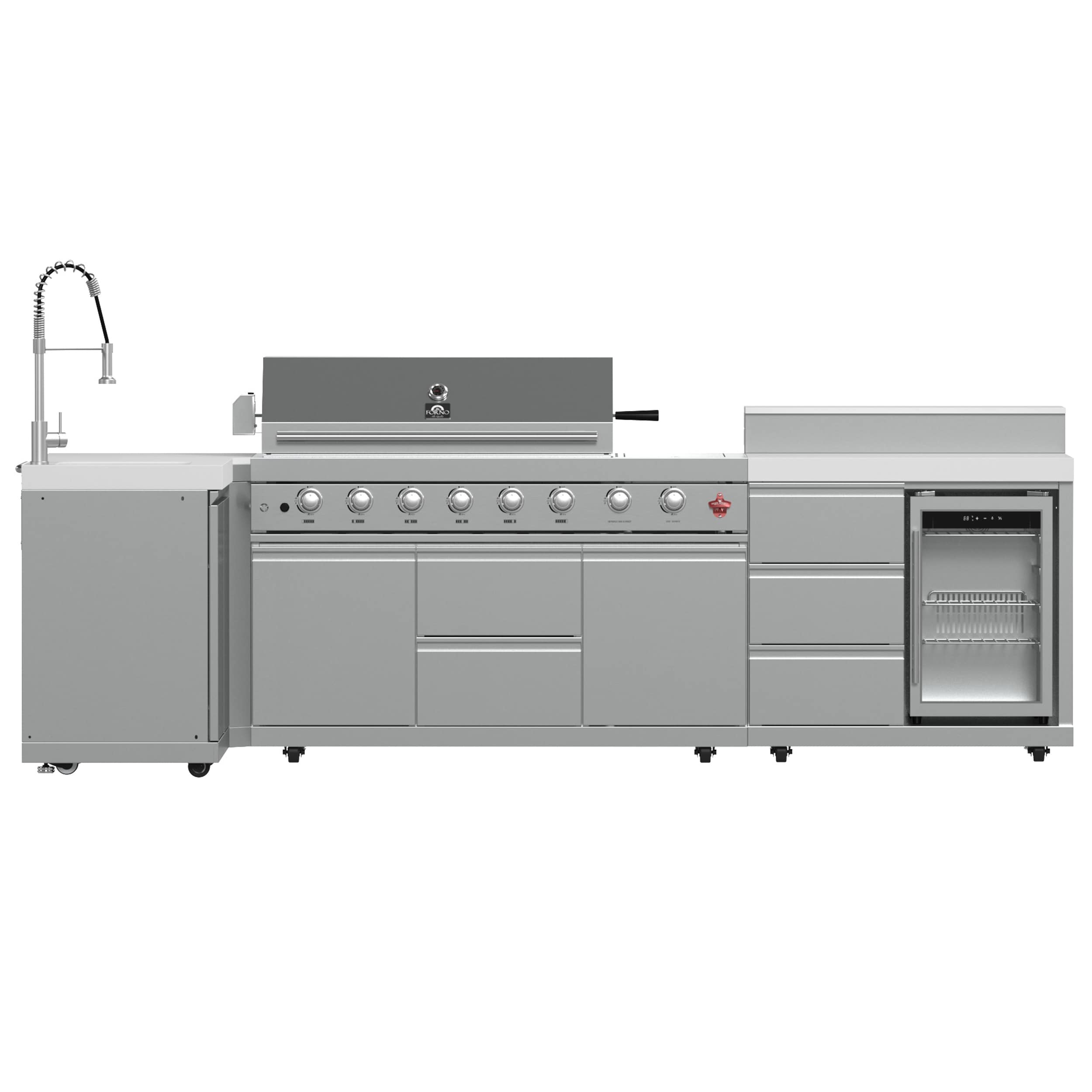 FORNO Bulnes 3 -Piece 123.2-in W x 47-in D x 65.4-in H Modular Outdoor Kitchen Gas grill 5 Burners #FODKT2520WHT